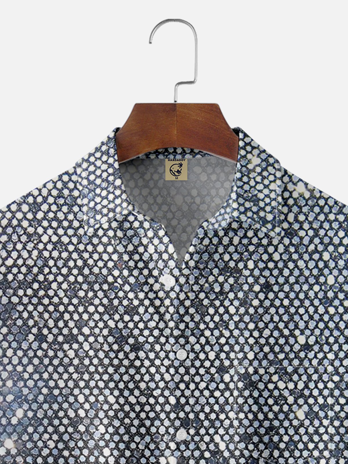 Moisture-wicking Party Silver Sequin Chest Pocket Hawaiian Shirt