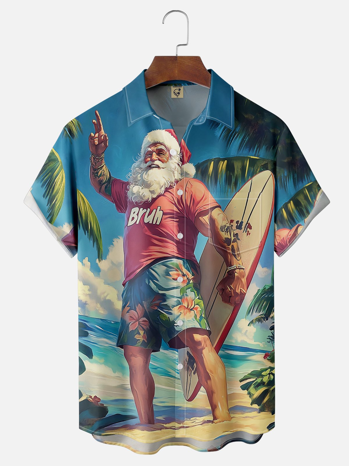 Moisture Wicking Christmas Santa Surf Chest Bag Hawaiian Shirt