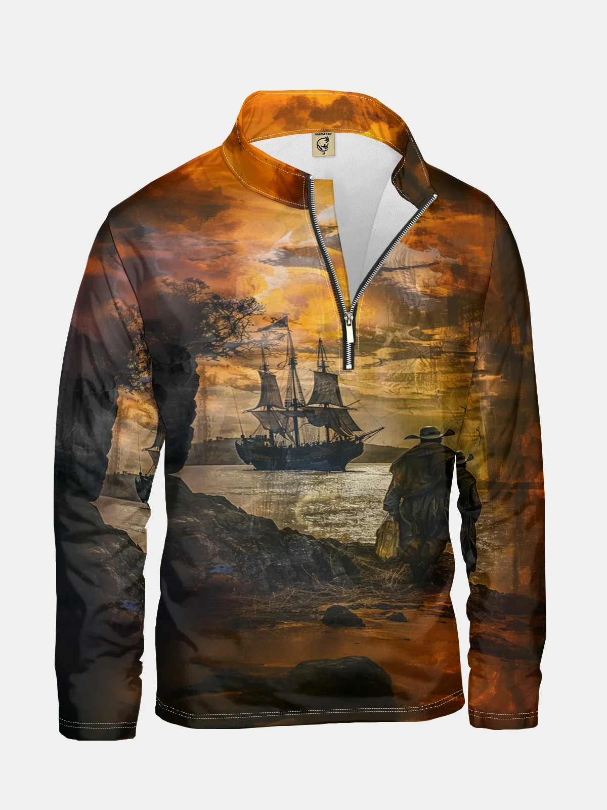 Bay Sailboat Sea Scenery Print Half-zip Pullover Sweatshirt