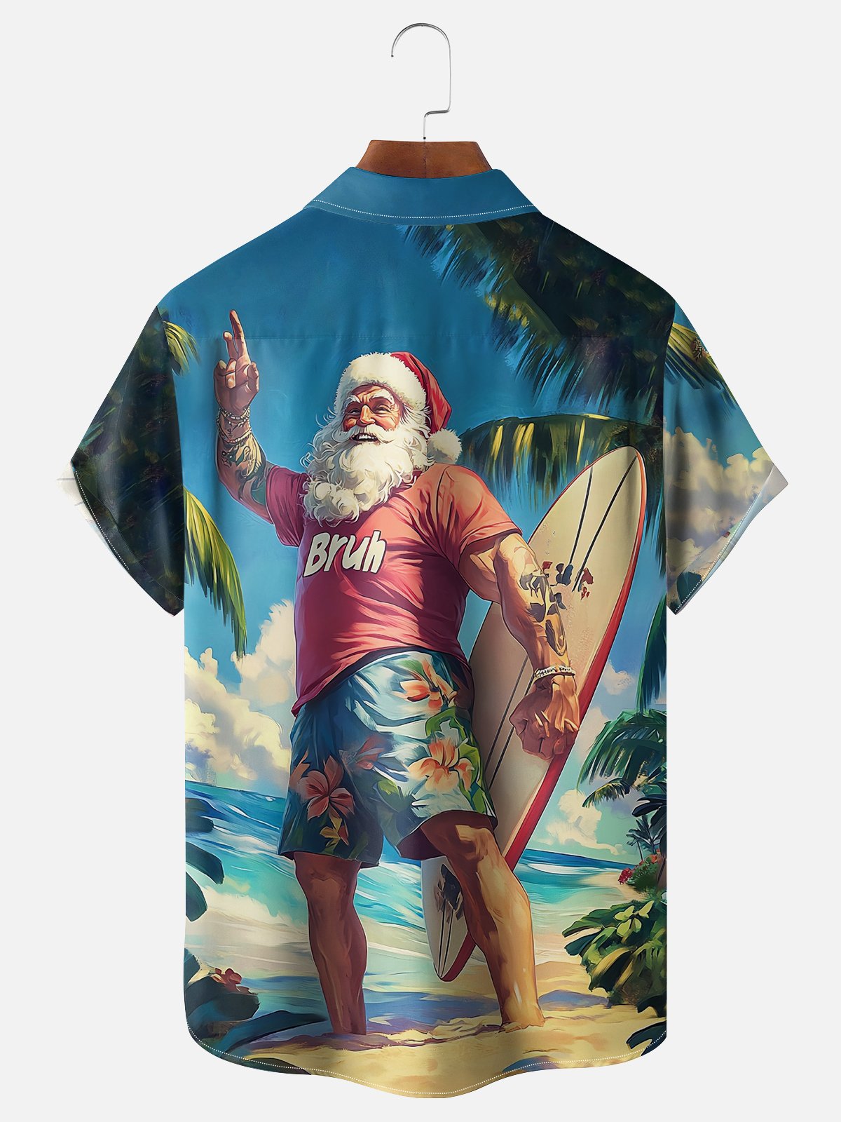 Moisture Wicking Christmas Santa Surf Chest Bag Hawaiian Shirt