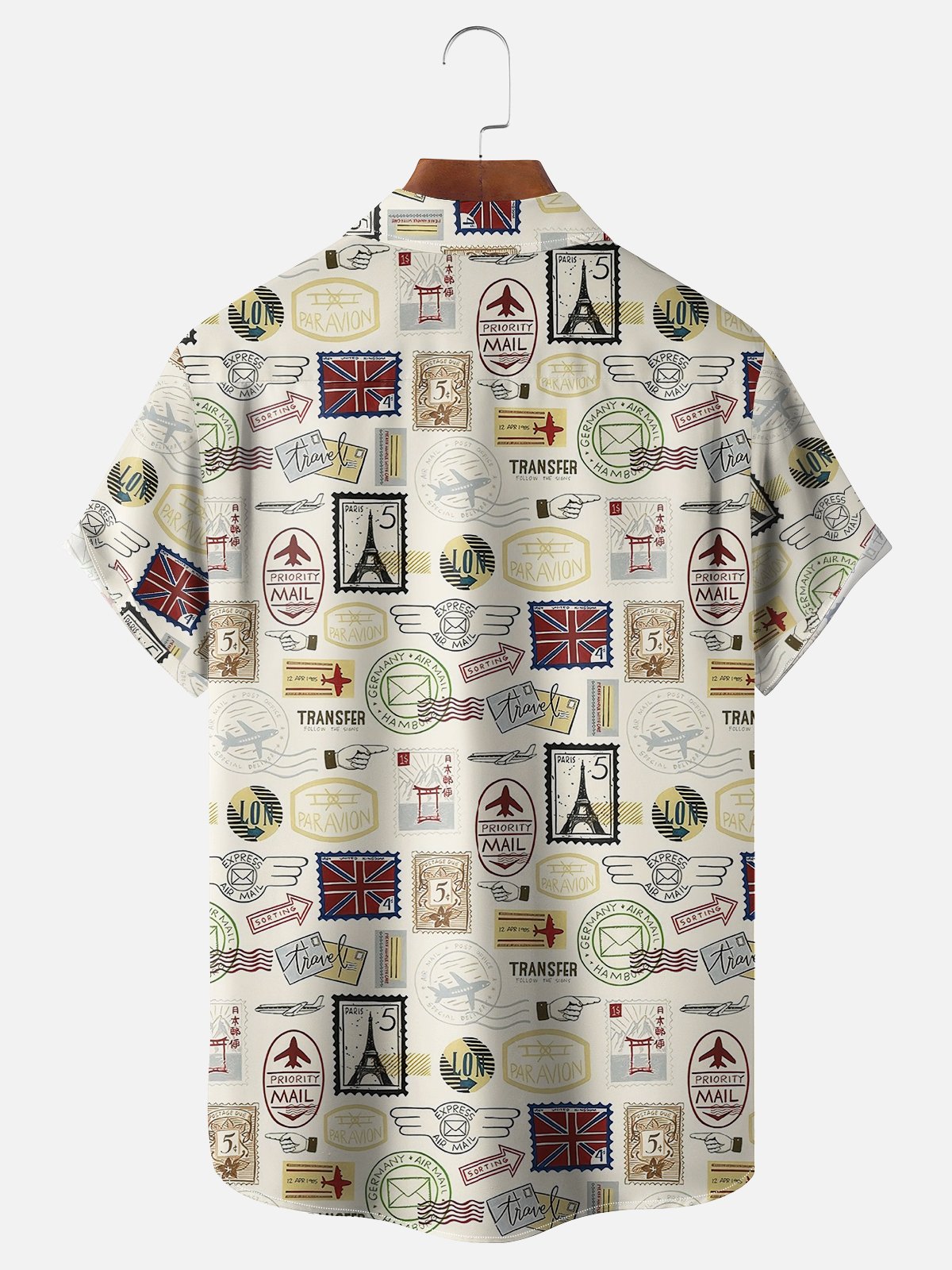 Moisture-wicking World Stamp Collection Chest Pocket Hawaiian Shirt