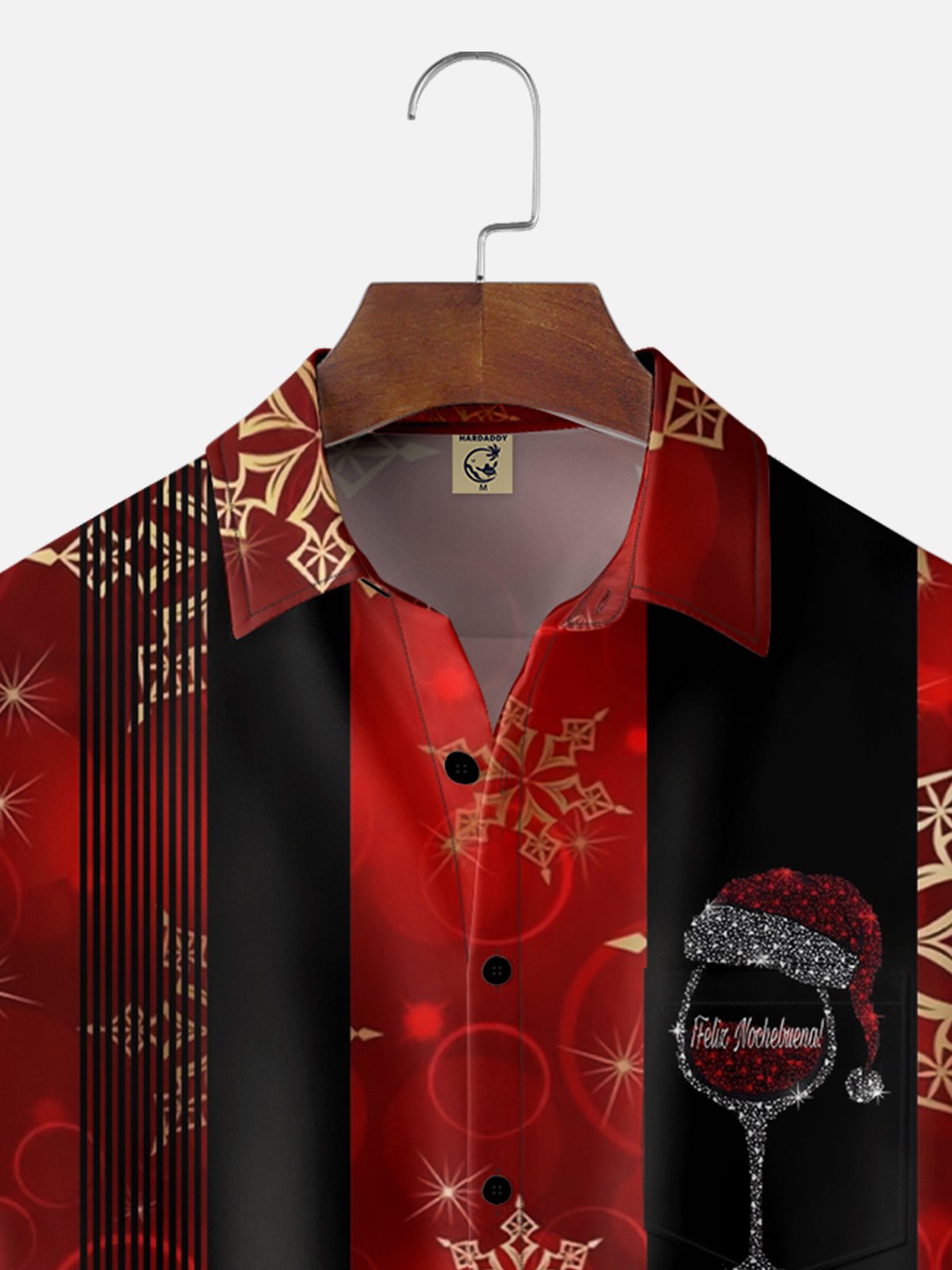 Moisture-wicking Merry Christmas Wine Glass Chest Pocket Bowling Shirt