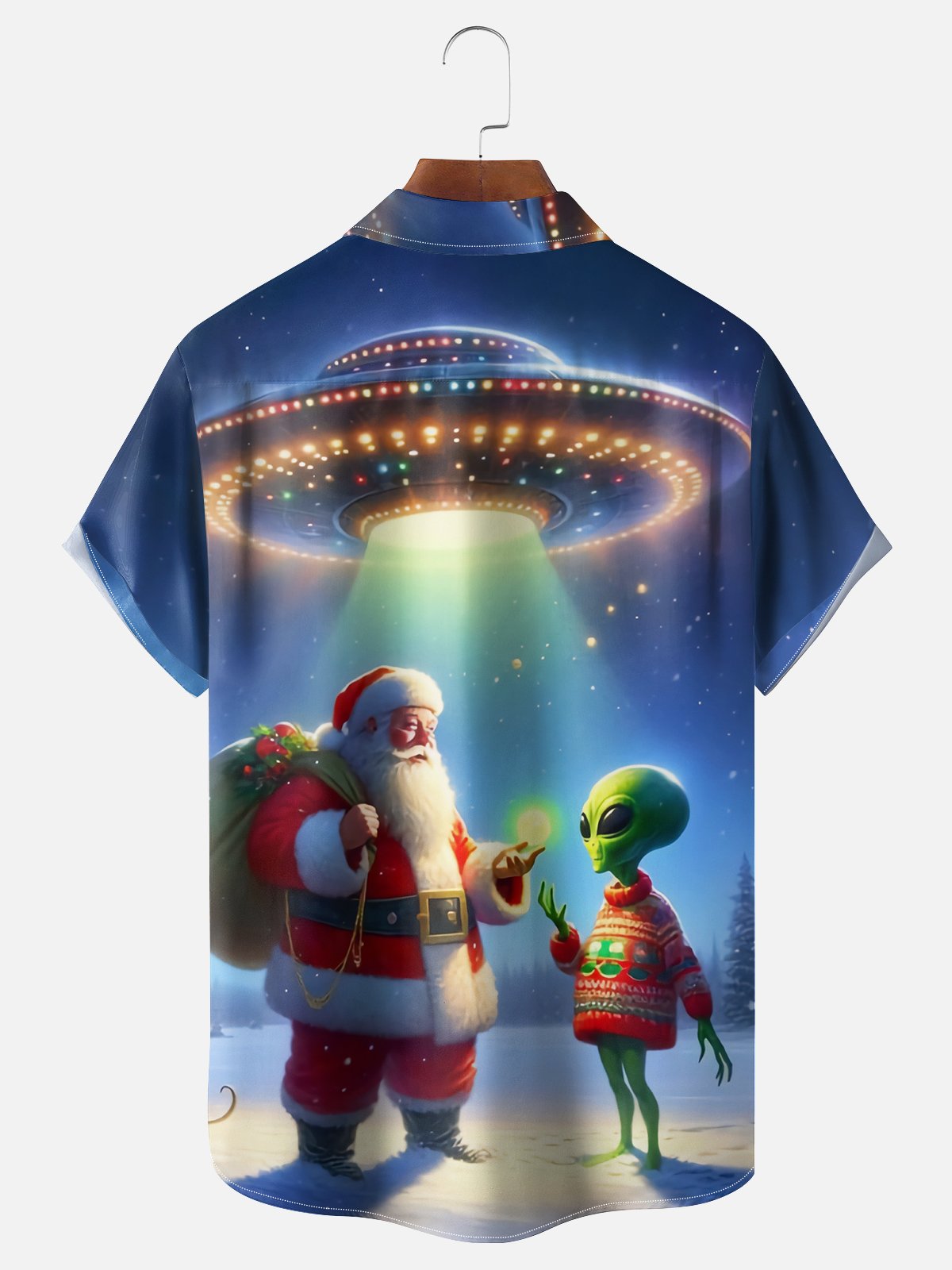 Moisture Wicking Christmas Santa Alien Chest Pocket Hawaiian Shirt