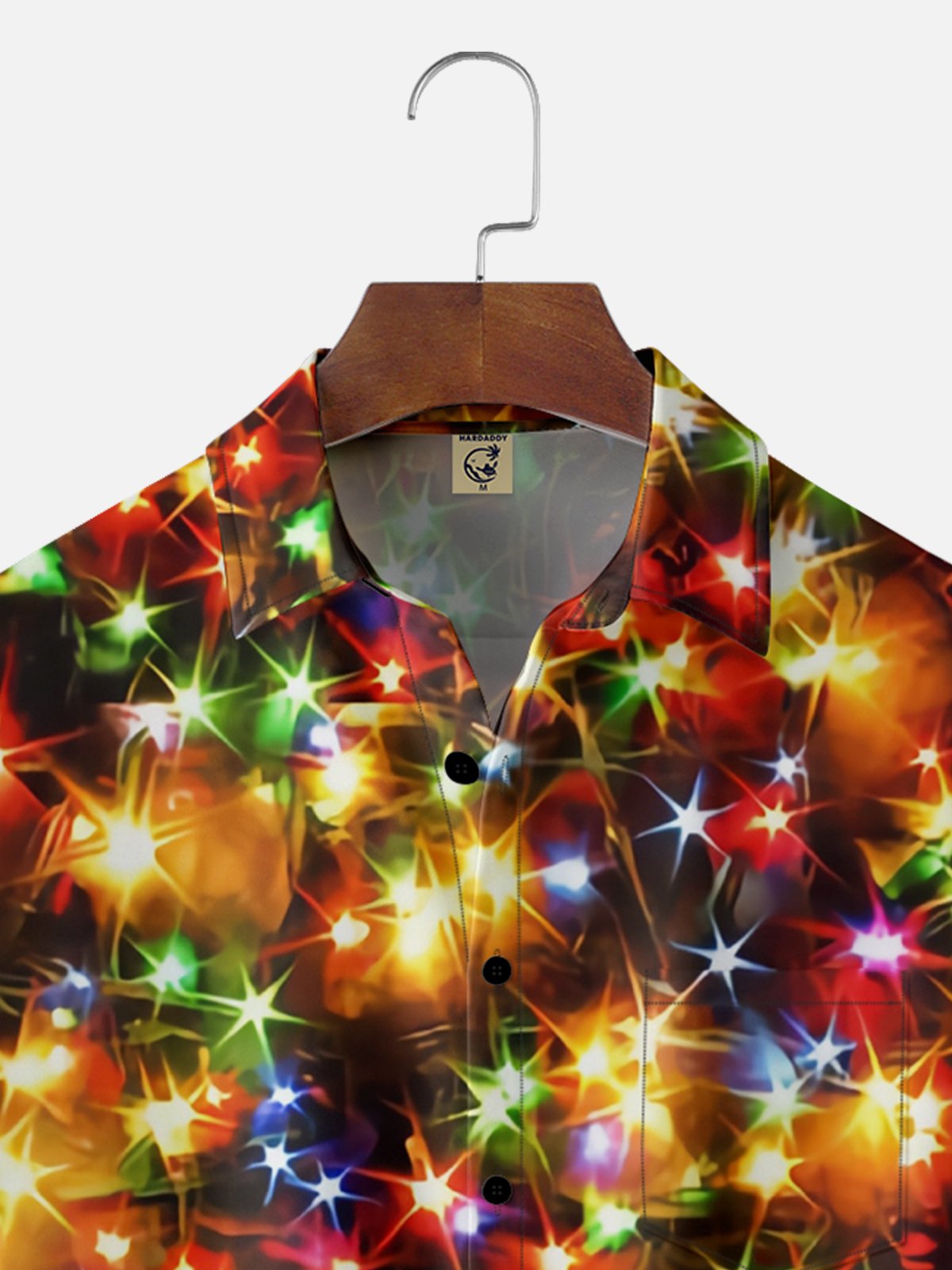 Moisture Wicking Christmas Lights Chest Pocket Hawaiian Shirt