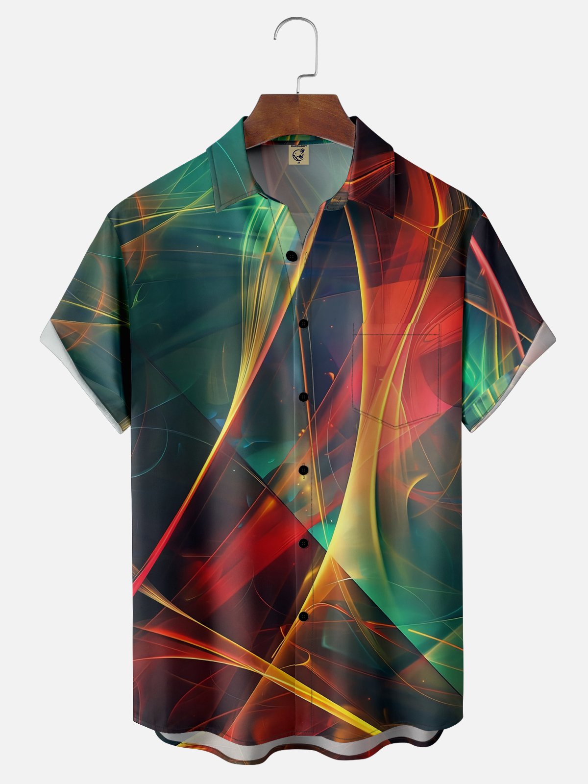 Moisture Wicking Abstract Geometric Gradient Chest Pocket Hawaiian Shirt