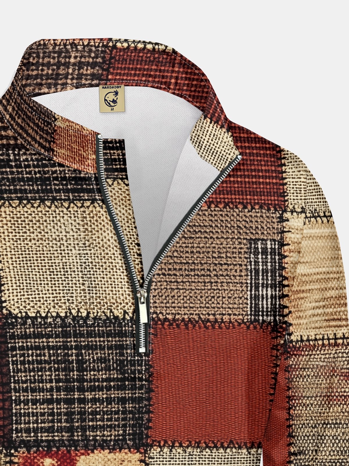 Retro Abstract Texture Splicing Print Half-zip Pullover Sweatshirt