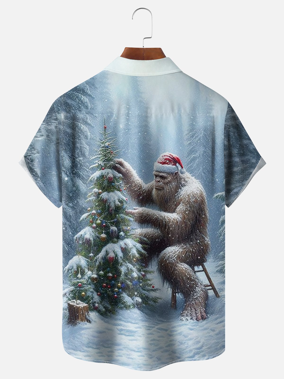 Moisture-wicking Christmas Bigfoot Chest Pocket Hawaiian Shirt