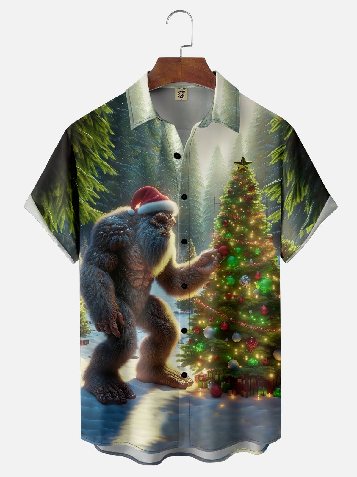 Moisture-wicking Bigfoot Christmas Tree Chest Pocket Casual Shirt