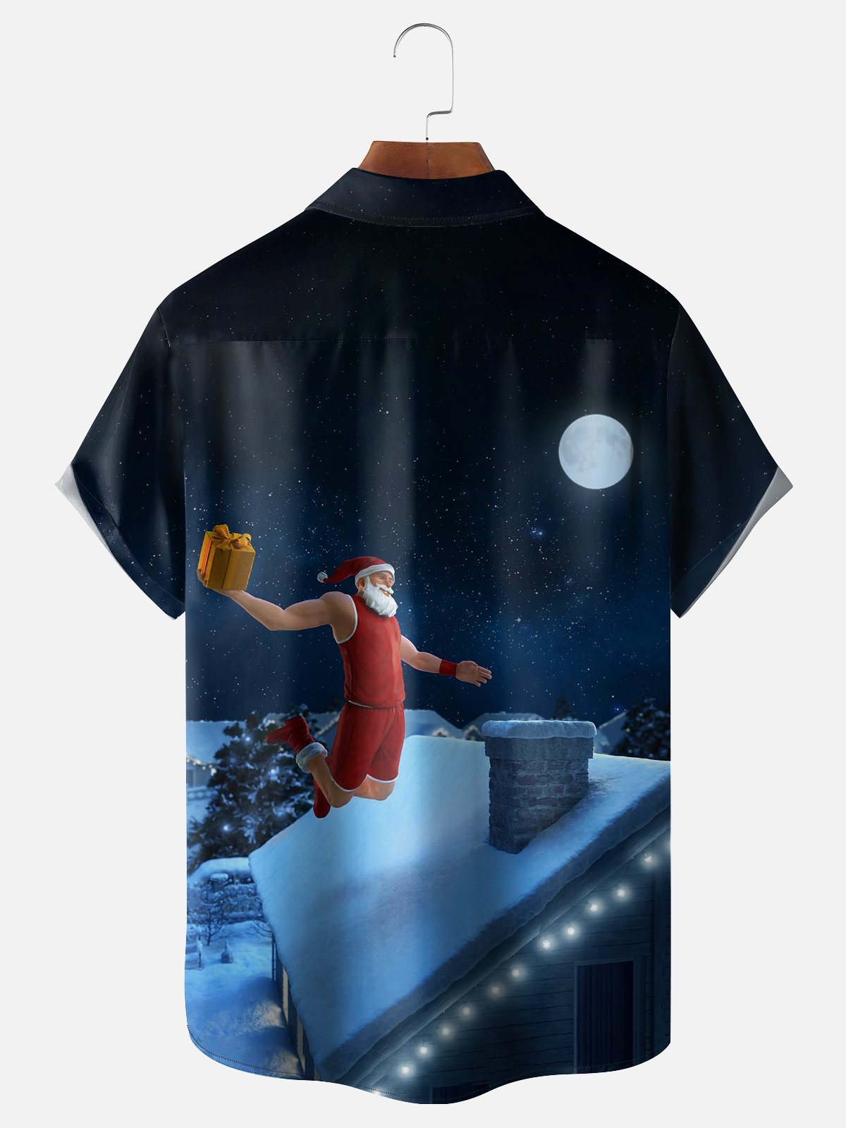 Moisture-wicking Christmas Santa Claus Shooting Basketball Chest Pocket Casual Shirt