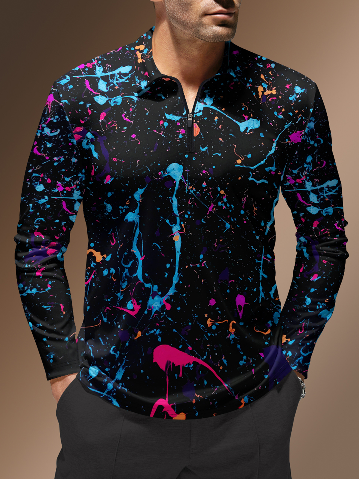 Moisture Wicking Abstract Spray Paint Golf Polo