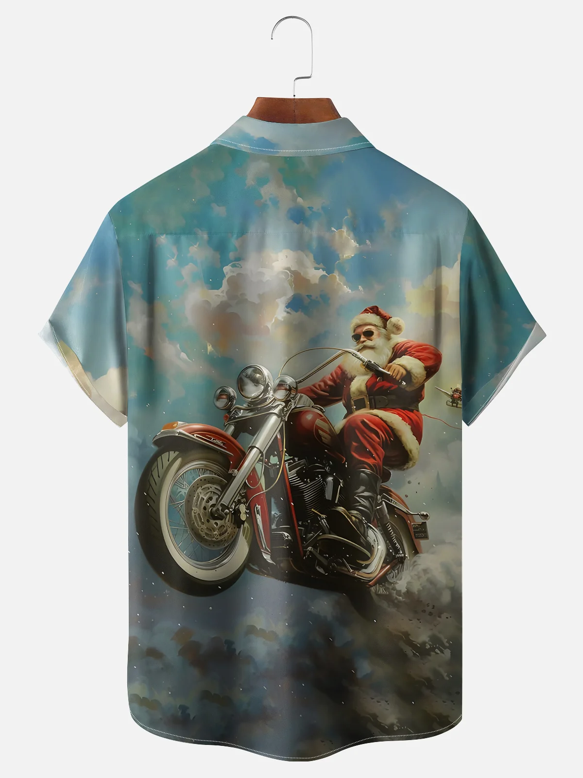 Moisture-wicking Christmas Santa Claus Motorcycle Chest Pocket Casual Shirt