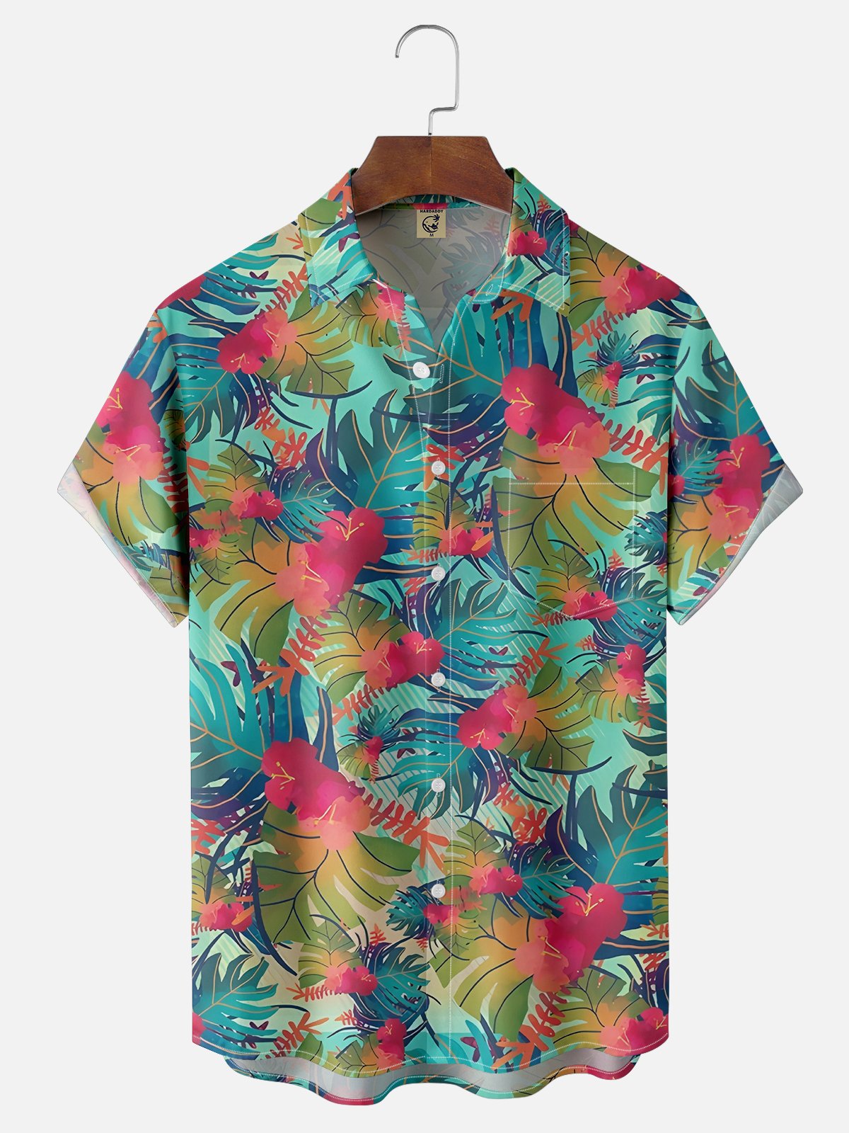 Moisture-wicking Floral Print Chest Pocket Hawaiian Shirt