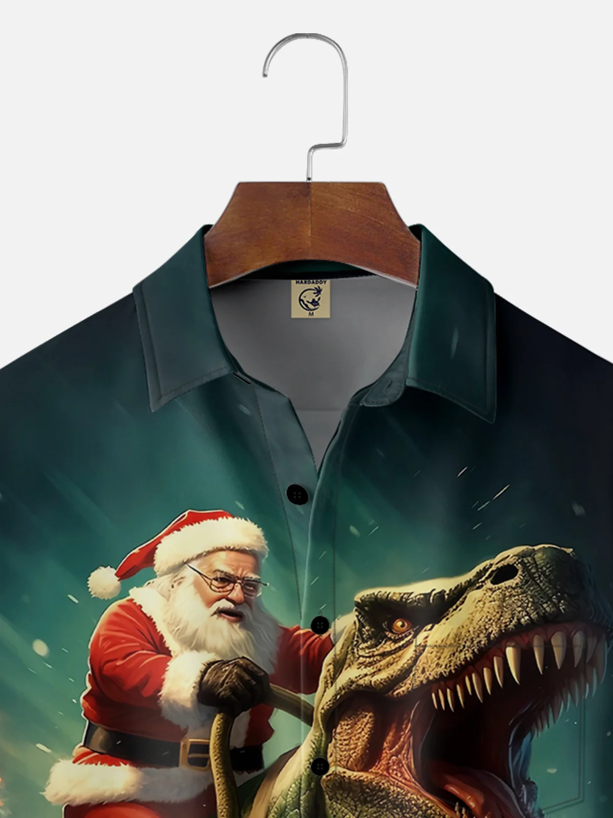 Moisture-wicking Christmas Santa Dinosaur Chest Pocket Casual Shirt