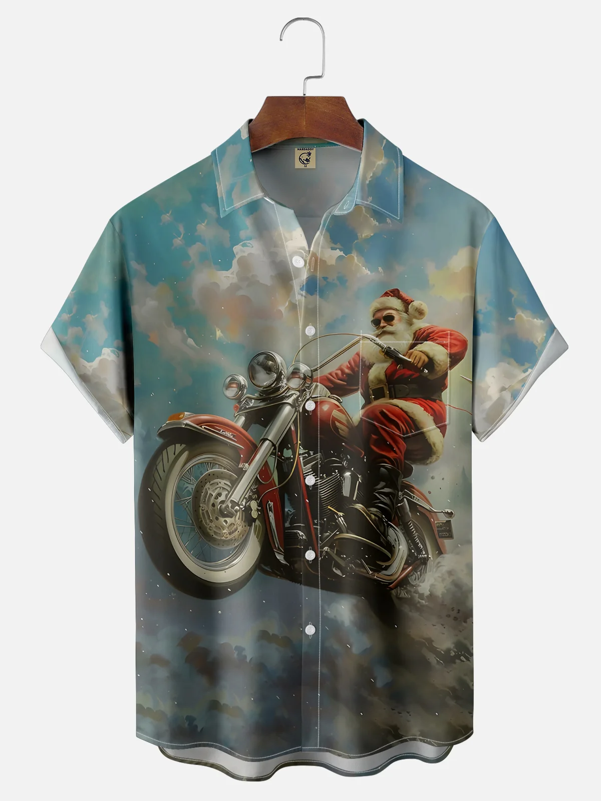 Moisture-wicking Christmas Santa Claus Motorcycle Chest Pocket Casual Shirt