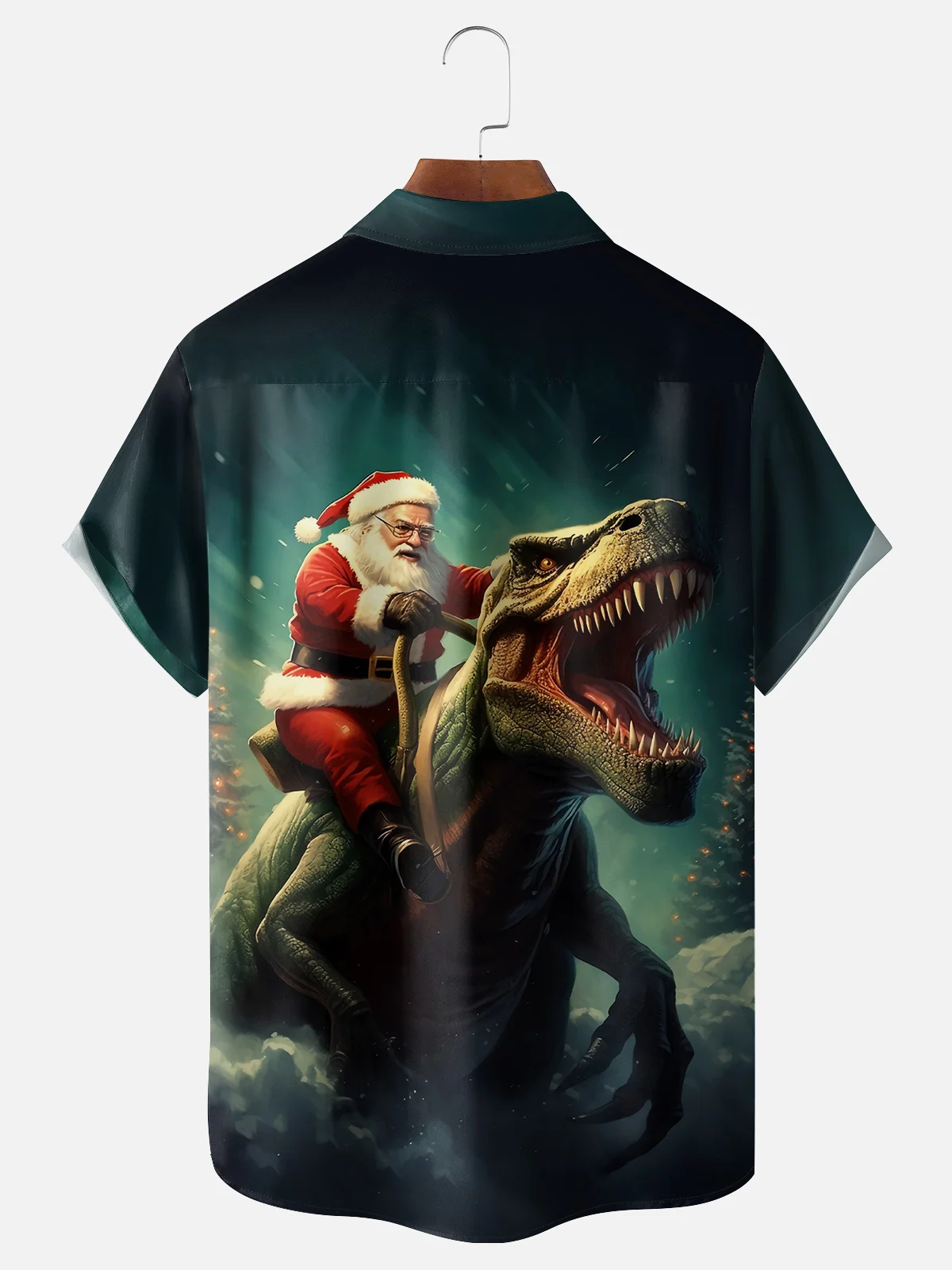 Moisture-wicking Christmas Santa Dinosaur Chest Pocket Casual Shirt