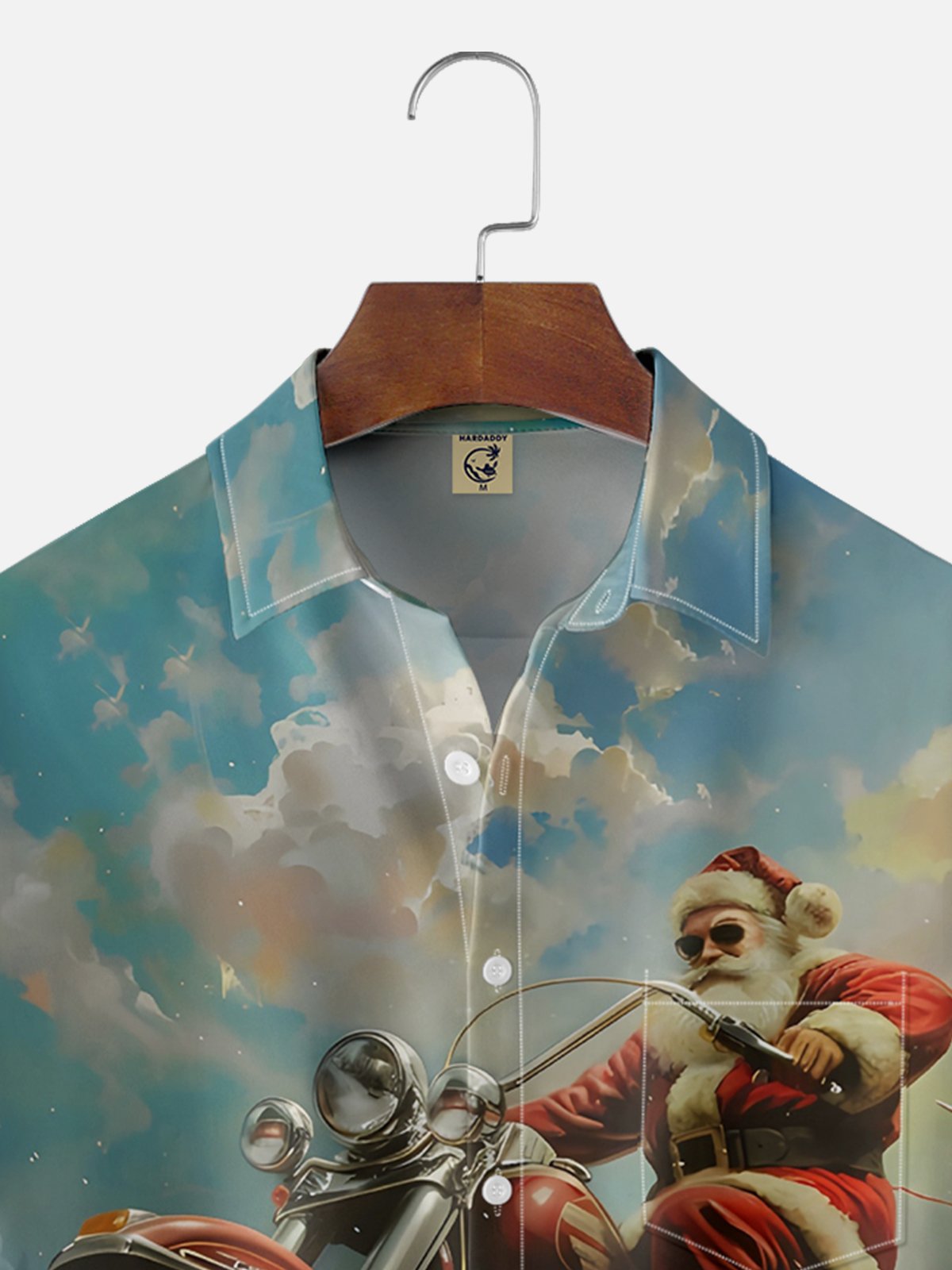 Moisture-wicking Christmas Santa Claus Motorcycle Chest Pocket Casual Shirt