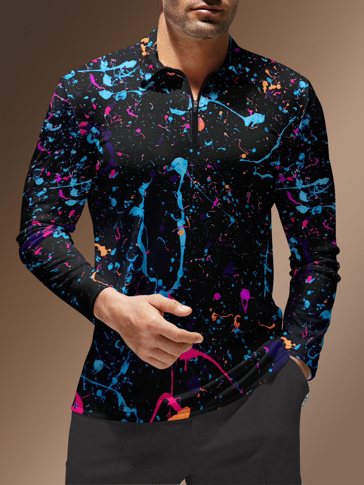 Moisture Wicking Abstract Spray Paint Golf Polo