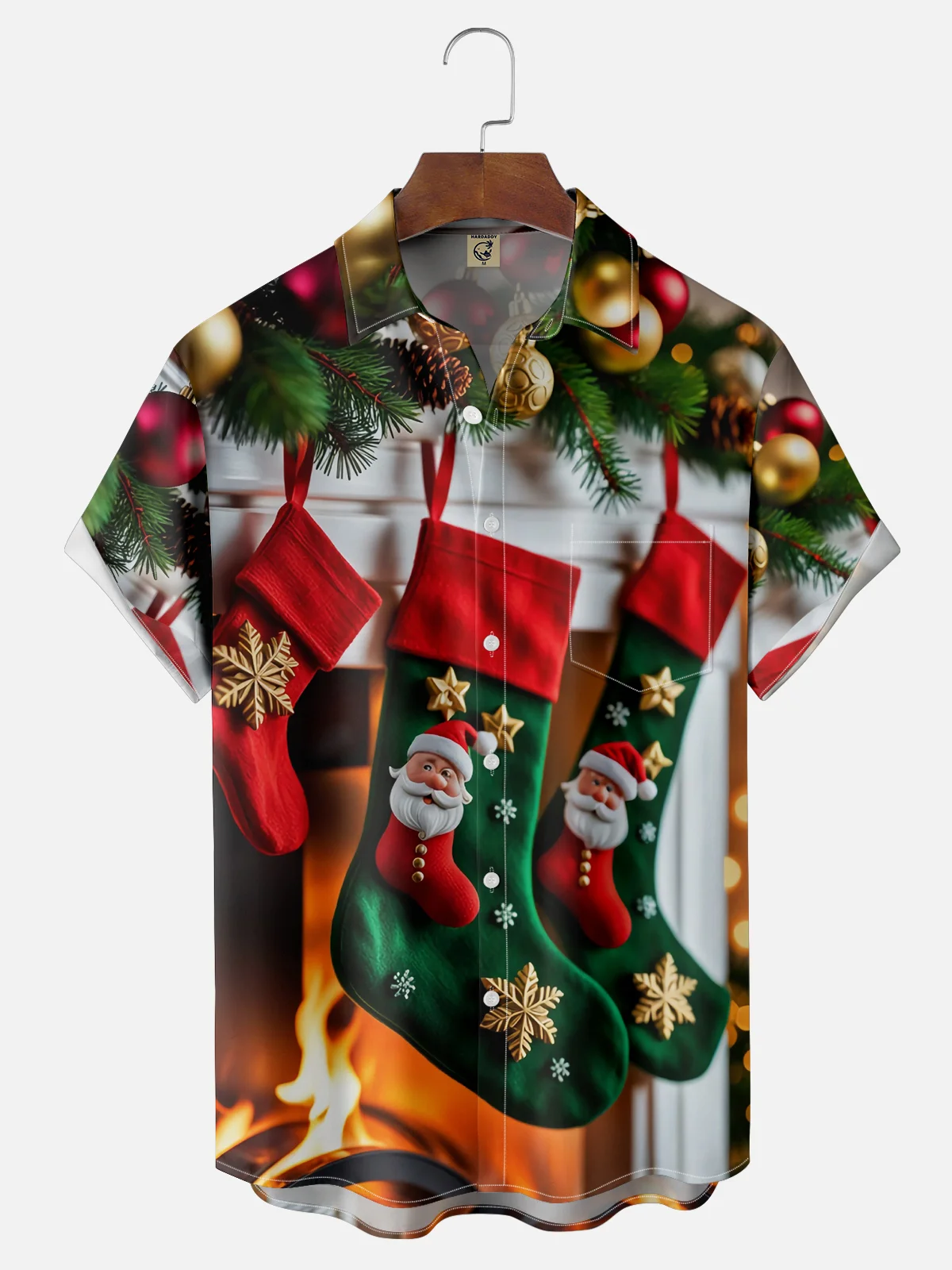 Moisture-wicking Christmas Socks Chest Pocket Casual Shirt