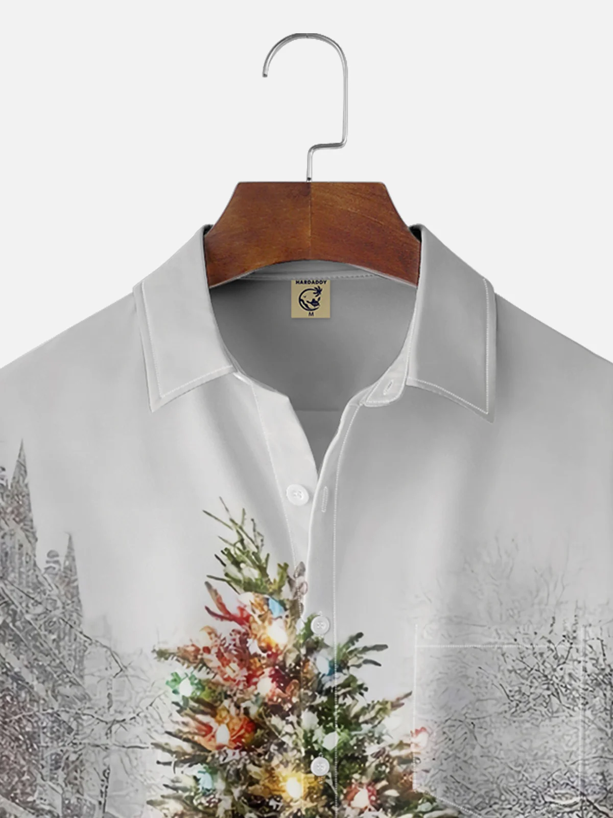 Moisture-wicking Christmas Tree Vintage Car Chest Pocket Casual Shirt