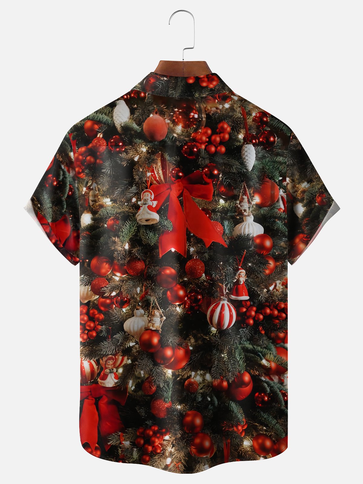 Moisture-wicking Christmas Tree Decoration Chest Pocket Casual Shirt