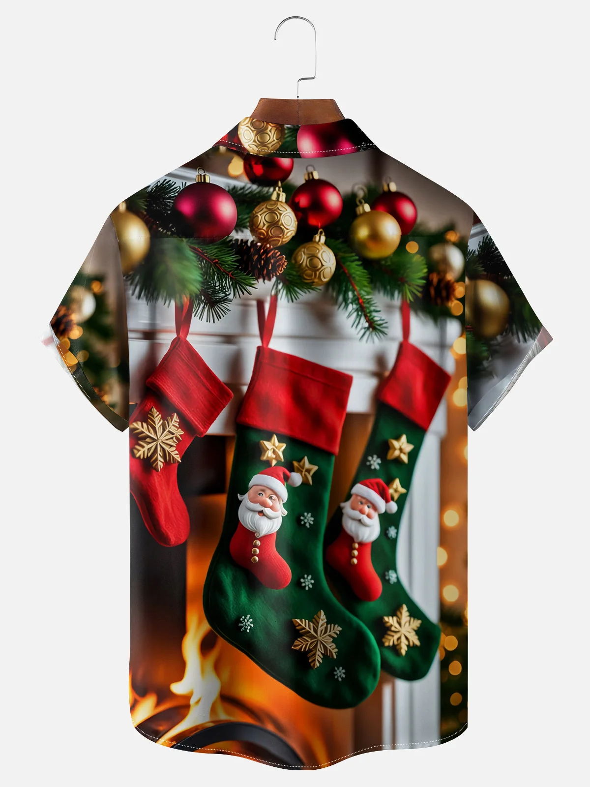 Moisture-wicking Christmas Socks Chest Pocket Casual Shirt