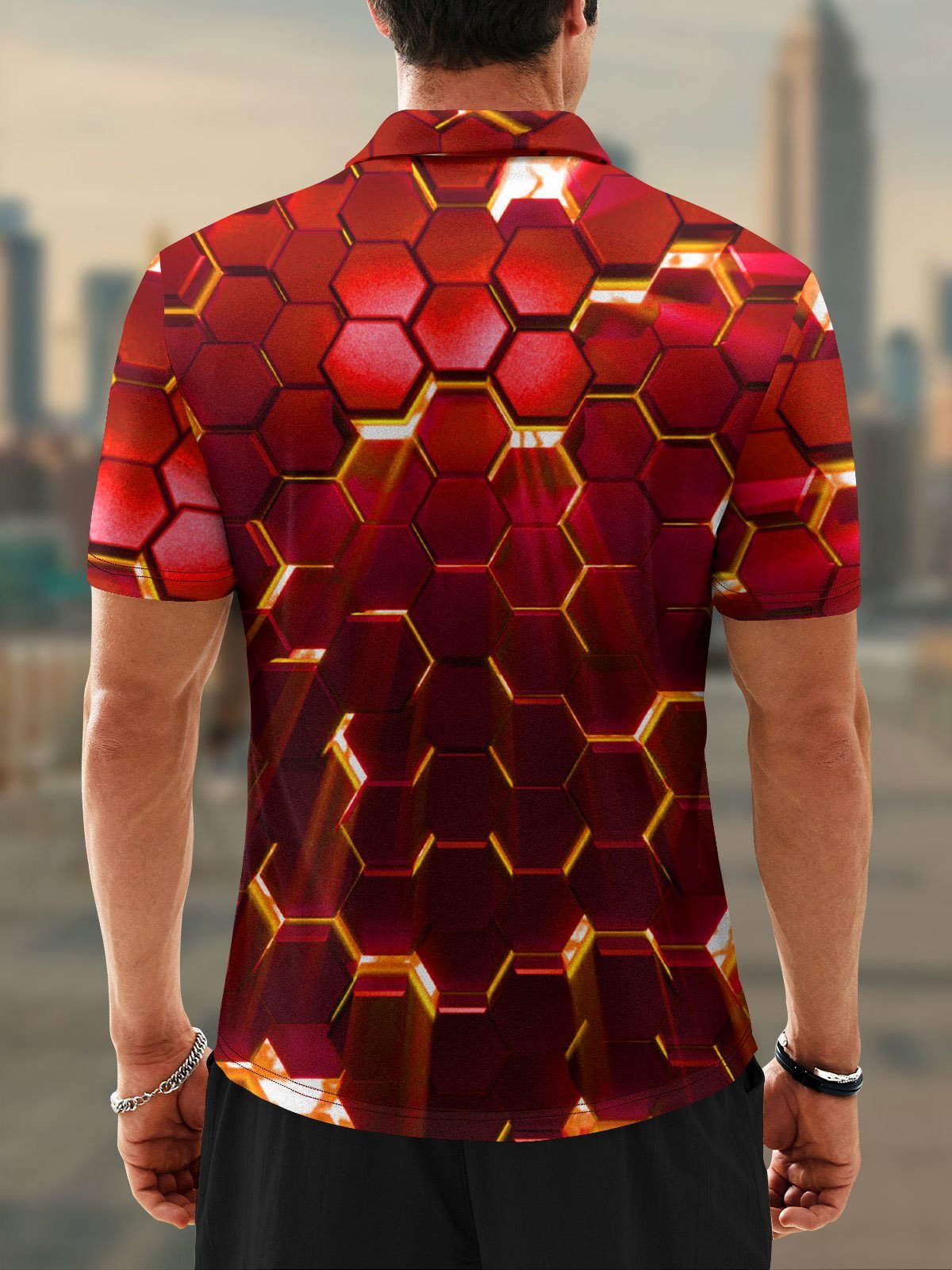 Moisture-wicking Golf Polo 3D Gradient Color Abstract Geometric