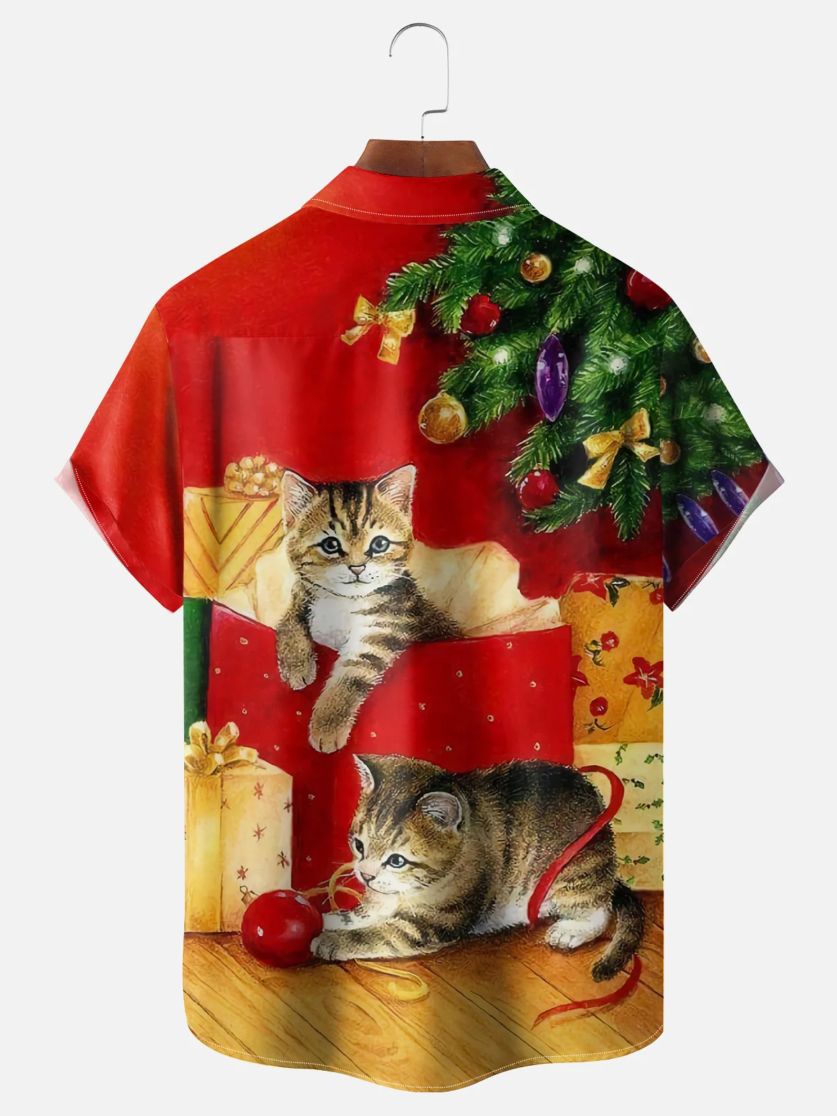 Moisture-wicking Christmas Cat Chest Pocket Casual Shirt