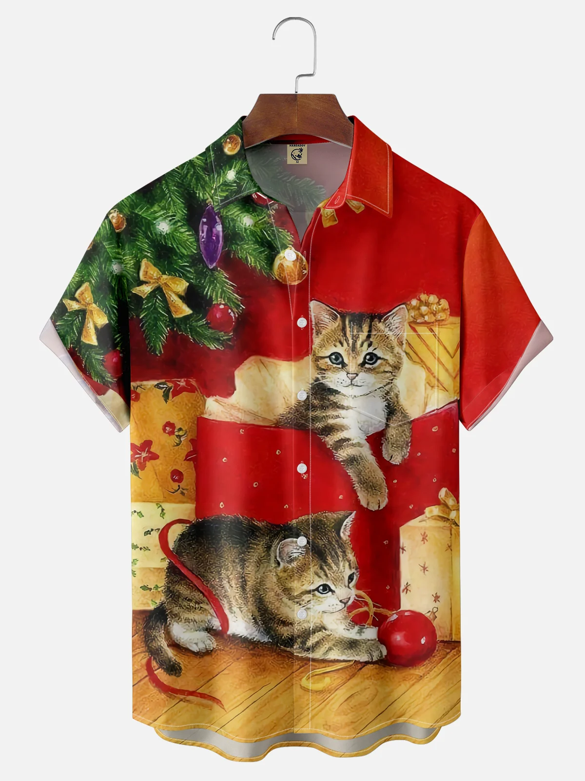 Moisture-wicking Christmas Cat Chest Pocket Casual Shirt