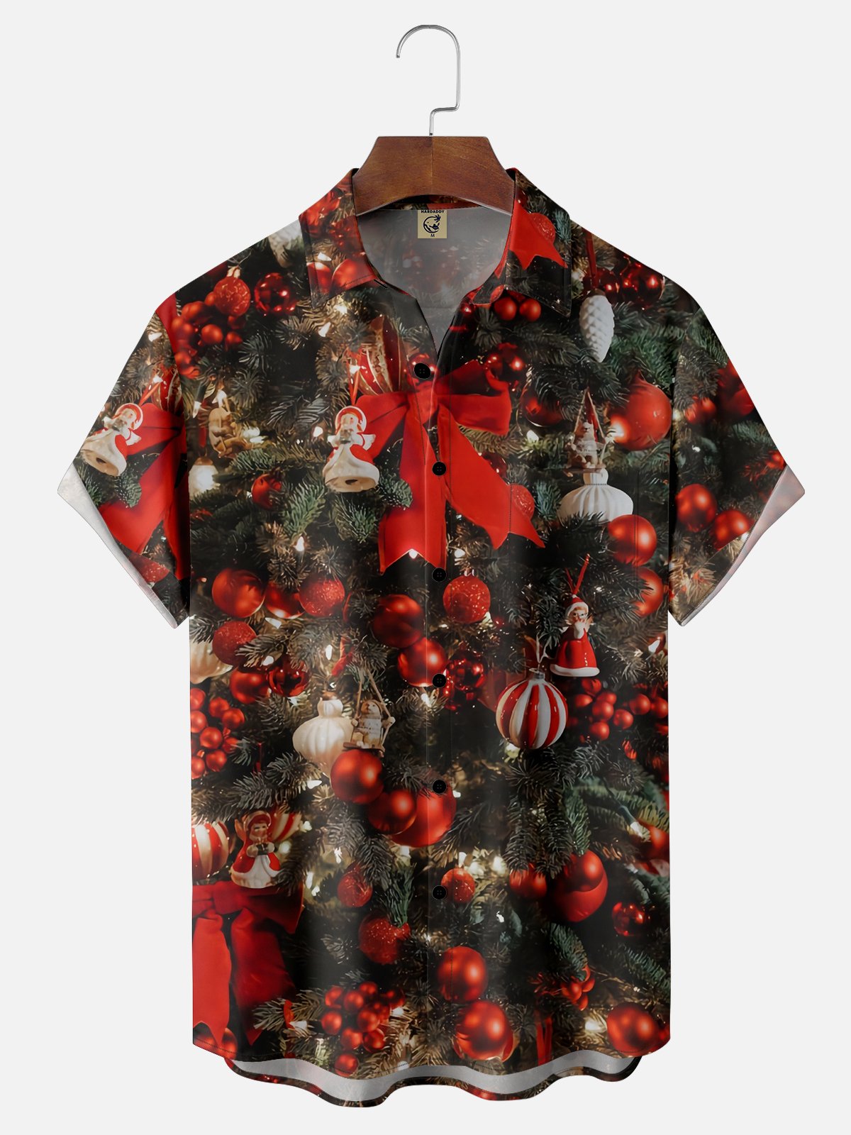 Moisture-wicking Christmas Tree Decoration Chest Pocket Casual Shirt