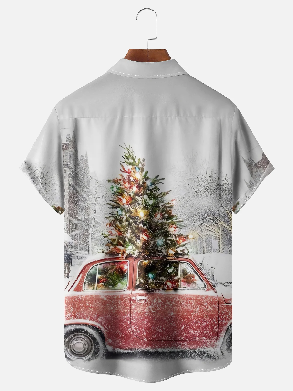 Moisture-wicking Christmas Tree Vintage Car Chest Pocket Casual Shirt