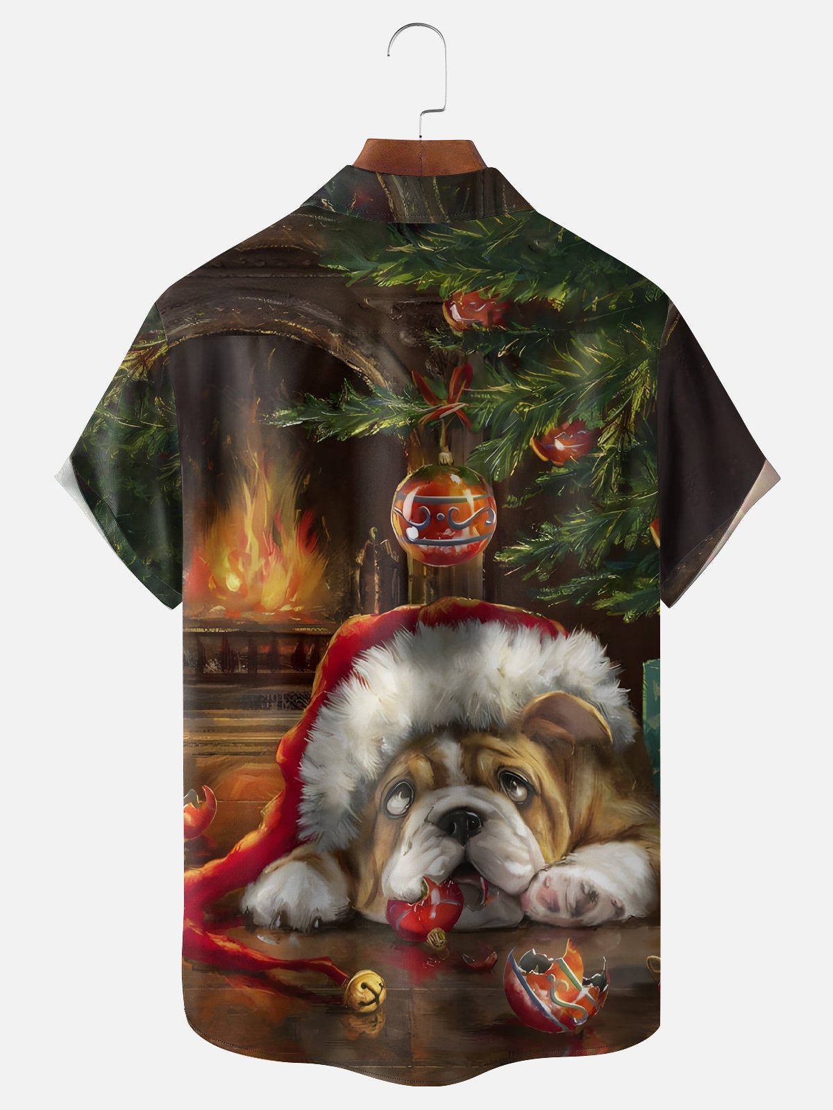 Moisture-wicking Christmas Tree Dog Chest Pocket Casual Shirt