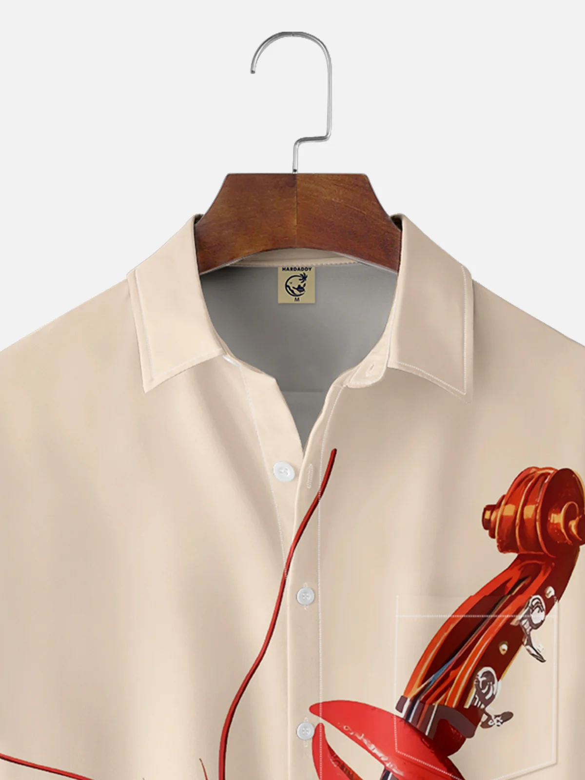 Moisture-wicking Lobster Music Cello Chest Pocket Casual Shirt