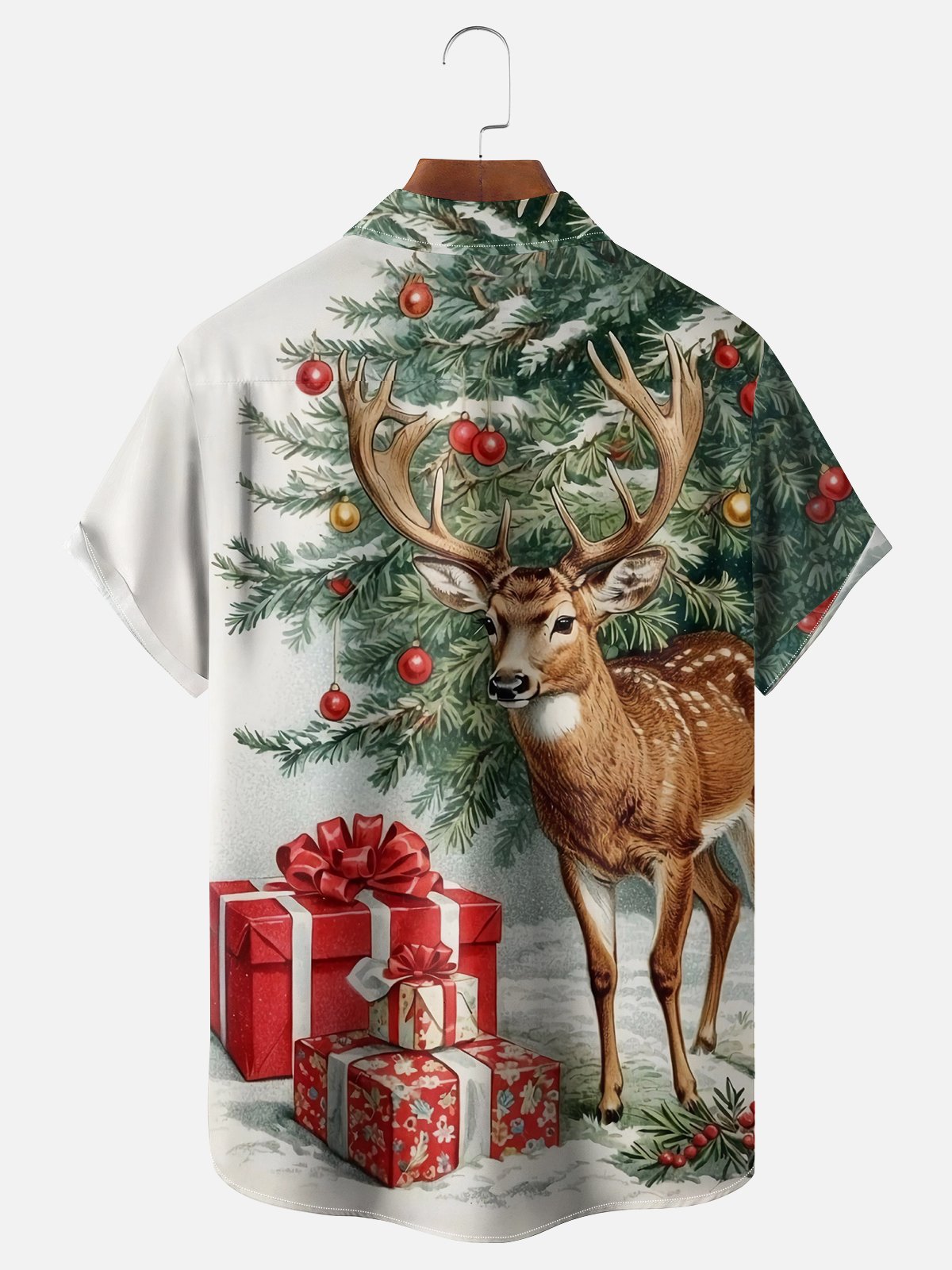 Moisture-wicking Christmas Elk Christmas Tree Chest Pocket Casual Shirt