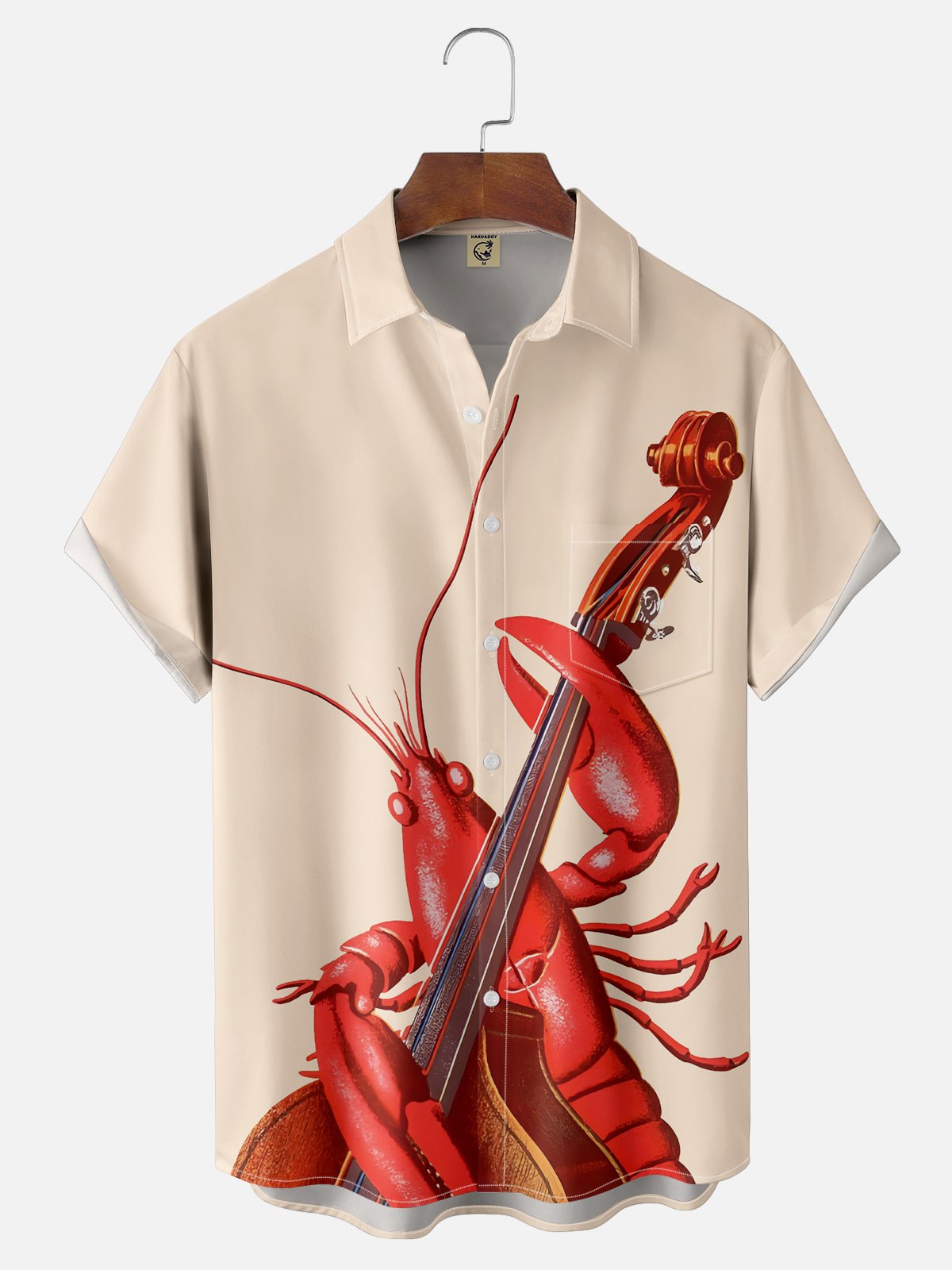 Moisture-wicking Lobster Music Cello Chest Pocket Casual Shirt