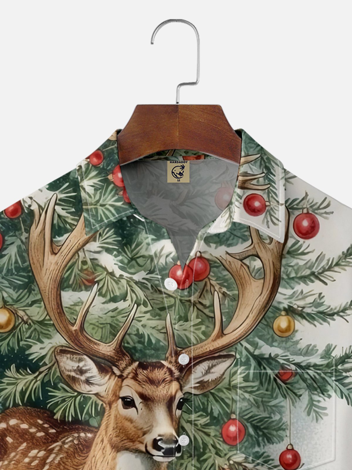 Moisture-wicking Christmas Elk Christmas Tree Chest Pocket Casual Shirt