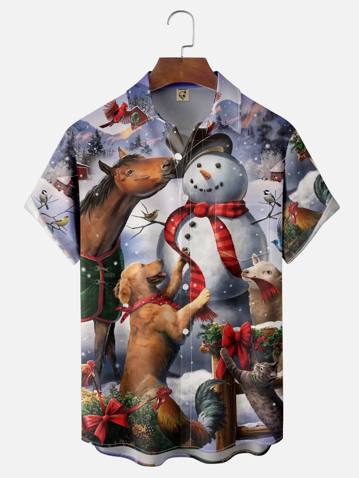 Moisture-wicking Christmas Snowman Chest Pocket Casual Shirt