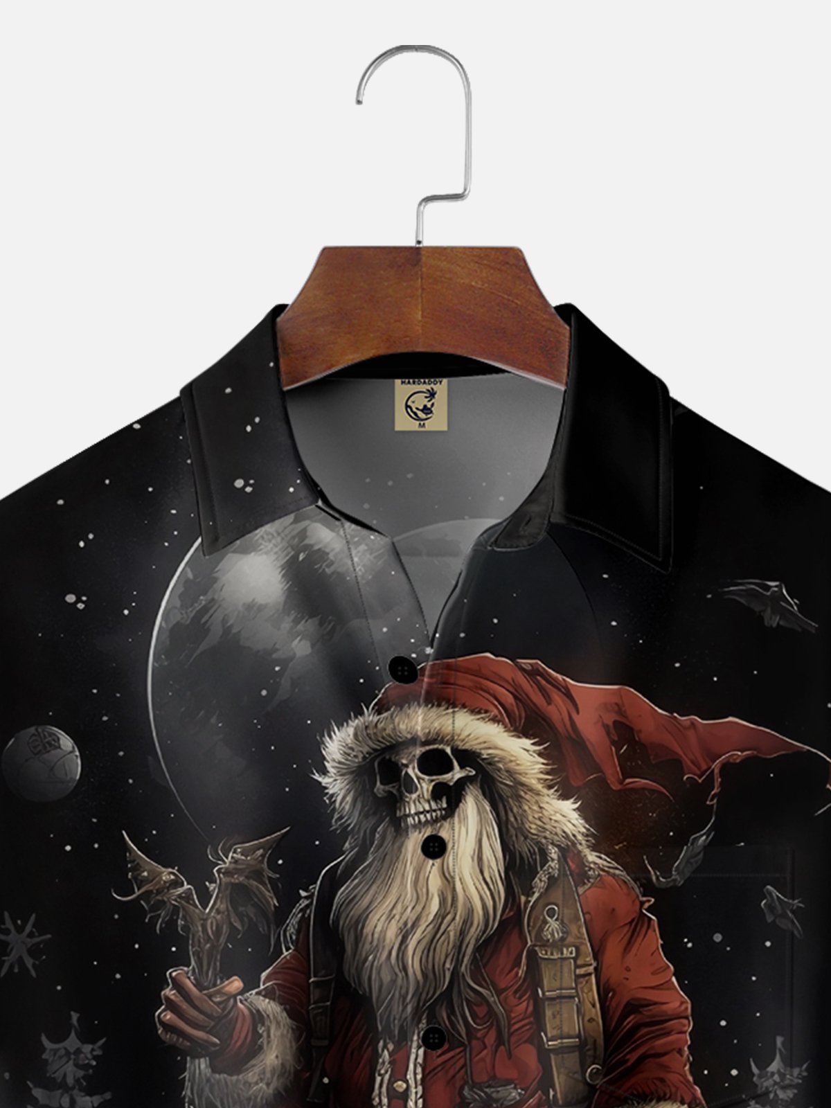 Moisture-wicking Christmas Santa Claus Skeleton Chest Pocket Casual Shirt