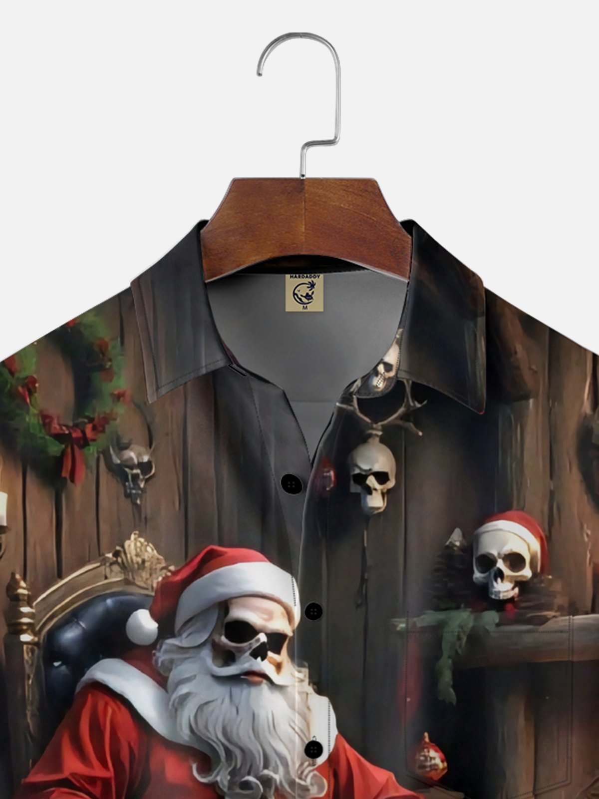 Moisture-wicking Christmas Santa Claus Skeleton Chest Pocket Casual Shirt