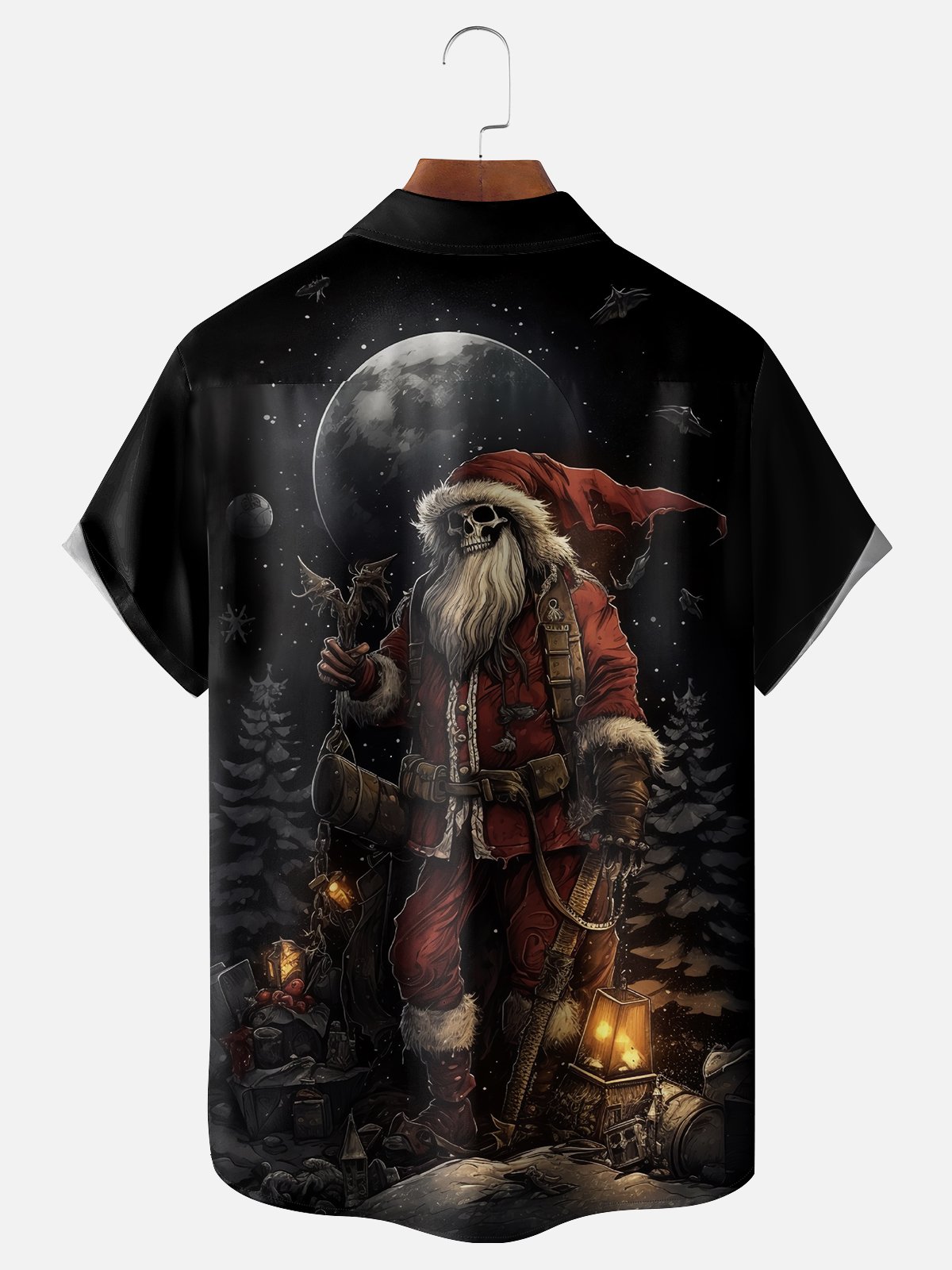 Moisture-wicking Christmas Santa Claus Skeleton Chest Pocket Casual Shirt