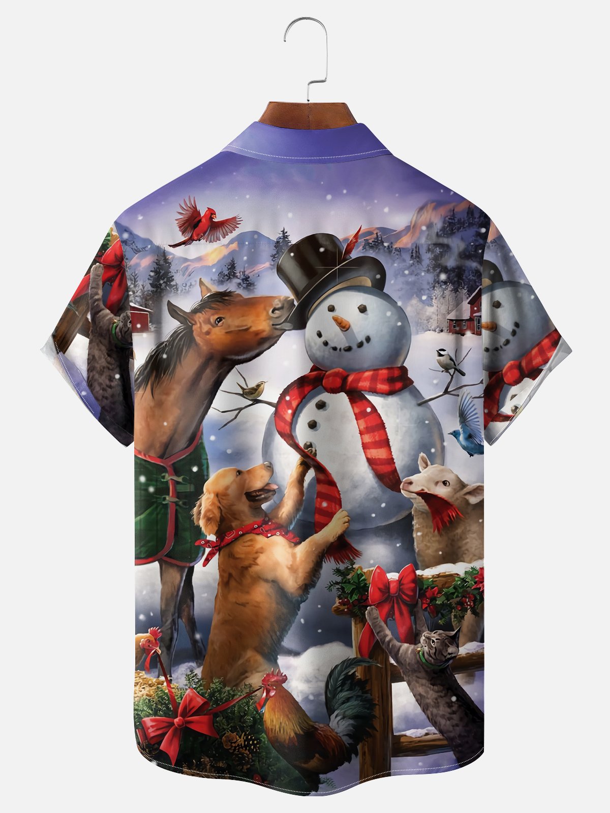 Moisture-wicking Christmas Snowman Chest Pocket Casual Shirt