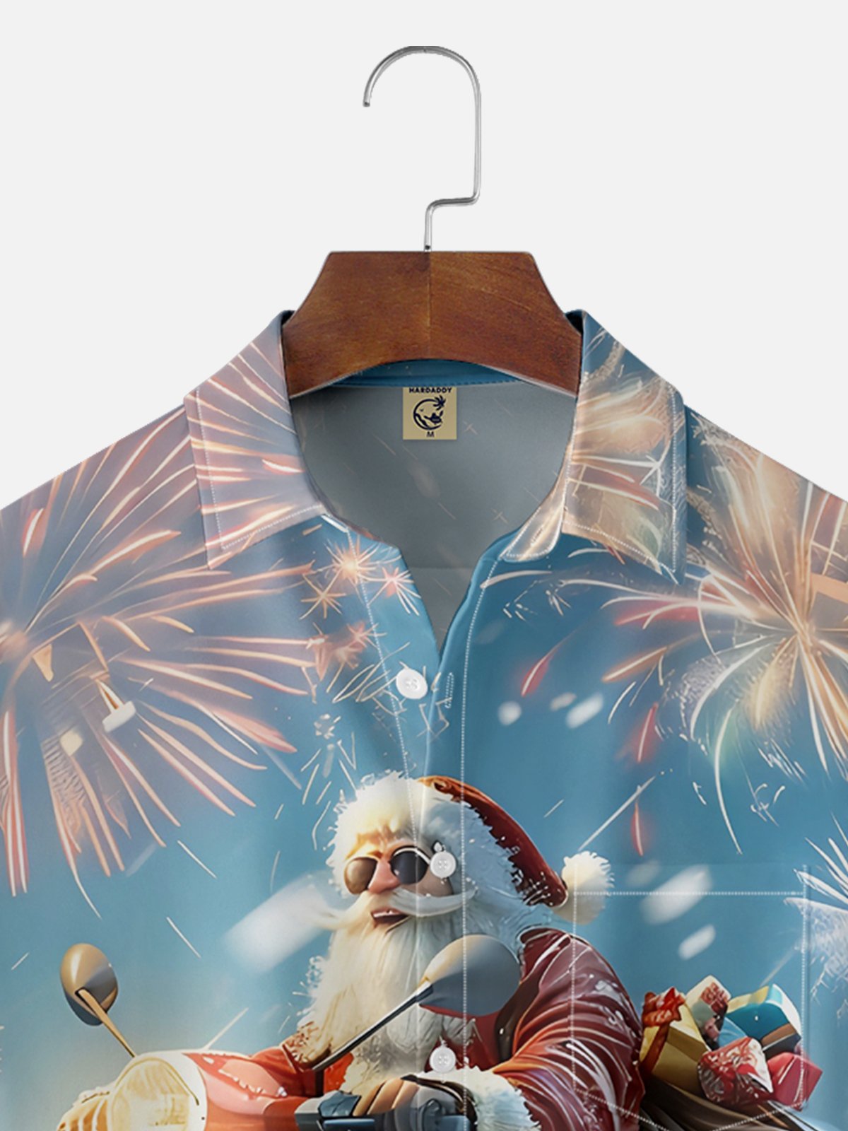 Moisture-wicking Christmas Santa Claus Motorcycle Chest Pocket Casual Shirt