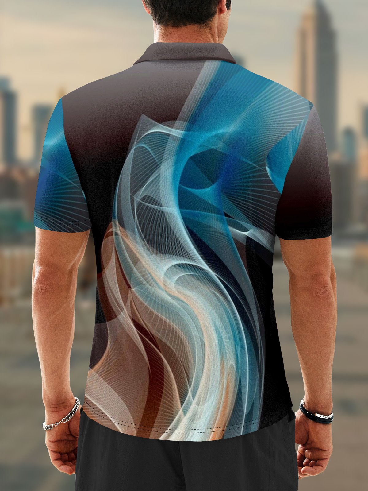 Moisture Wicking Geometric Abstract Wave Golf Polo