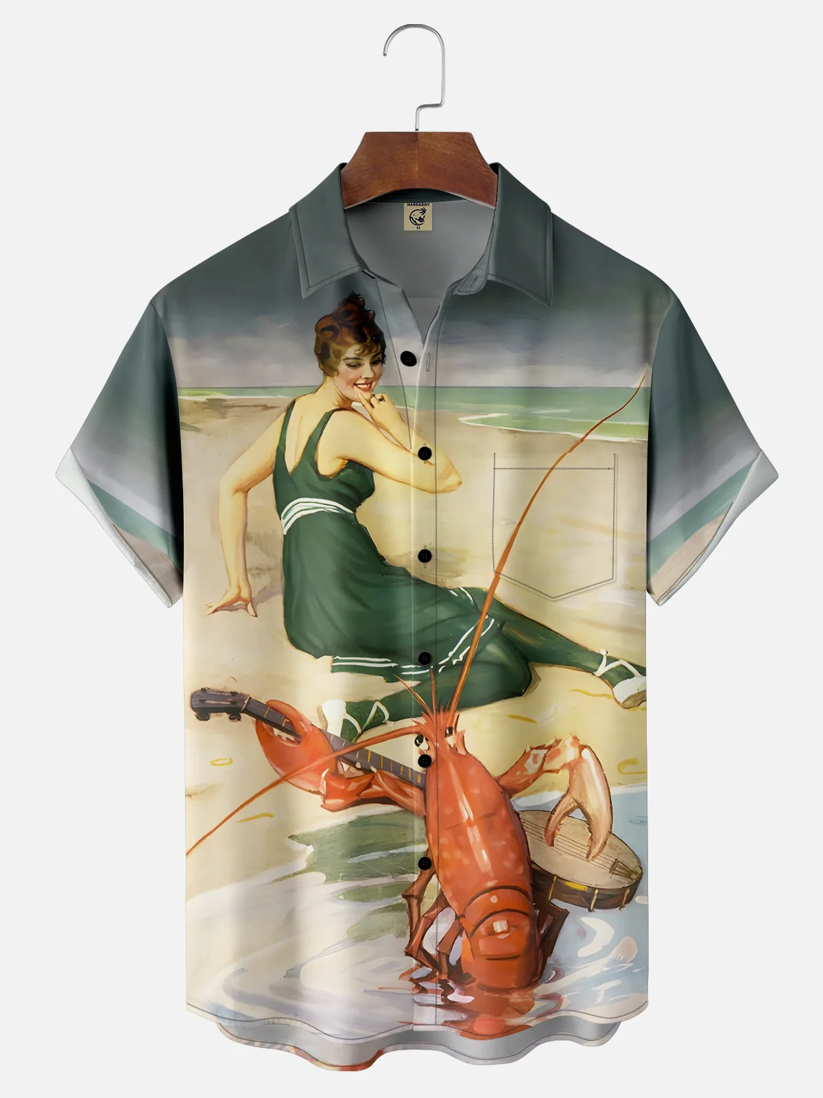 Moisture-wicking Lobster Musical Instrument Chest Pocket Casual Shirt