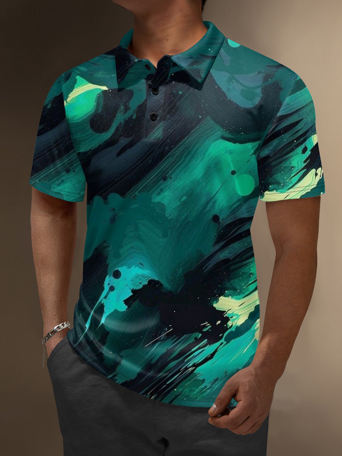 Moisture Wicking Abstract Watercolor Paint Golf Polo Shirt