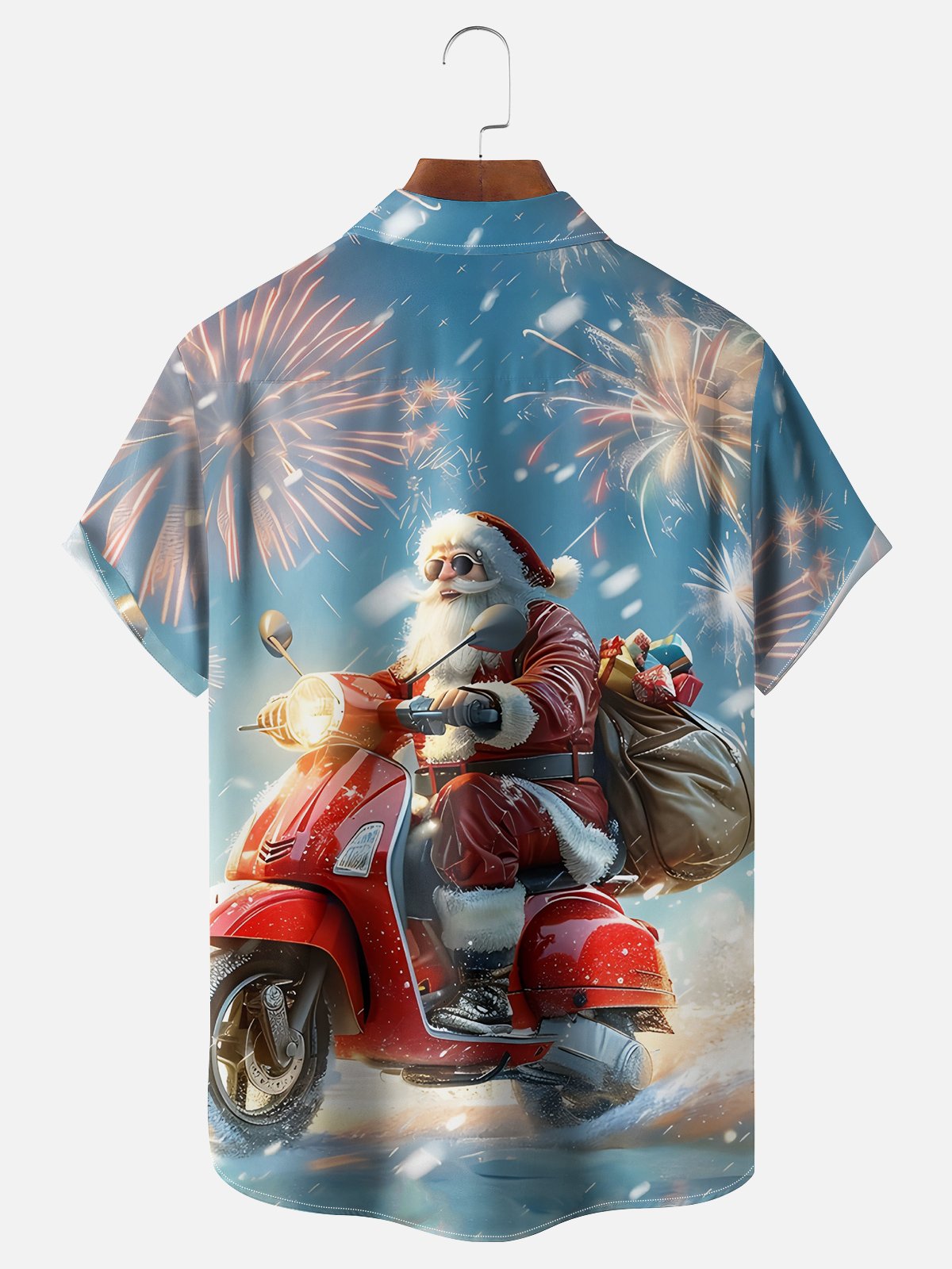 Moisture-wicking Christmas Santa Claus Motorcycle Chest Pocket Casual Shirt