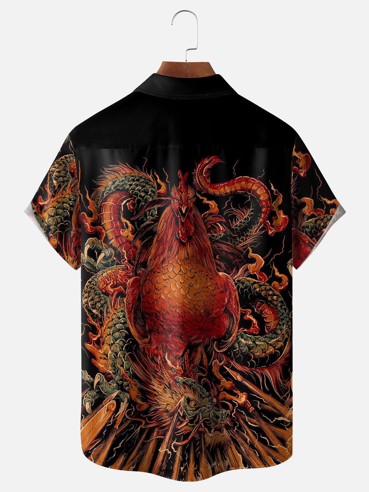 Moisture-wicking Rooster Dragon Chest Pocket Casual Shirt