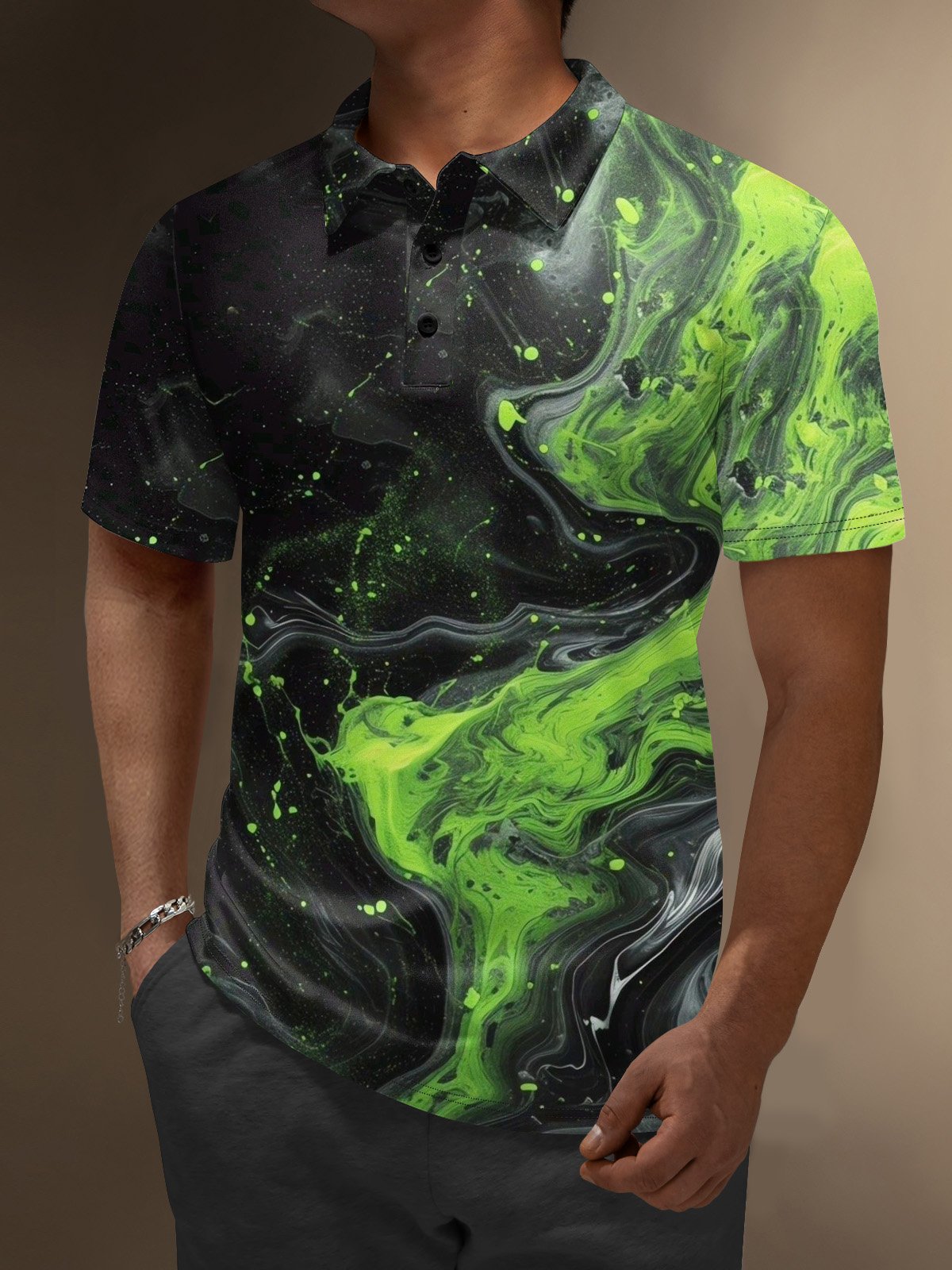 Moisture Wicking Abstract Watercolor Paint Golf Polo Shirt