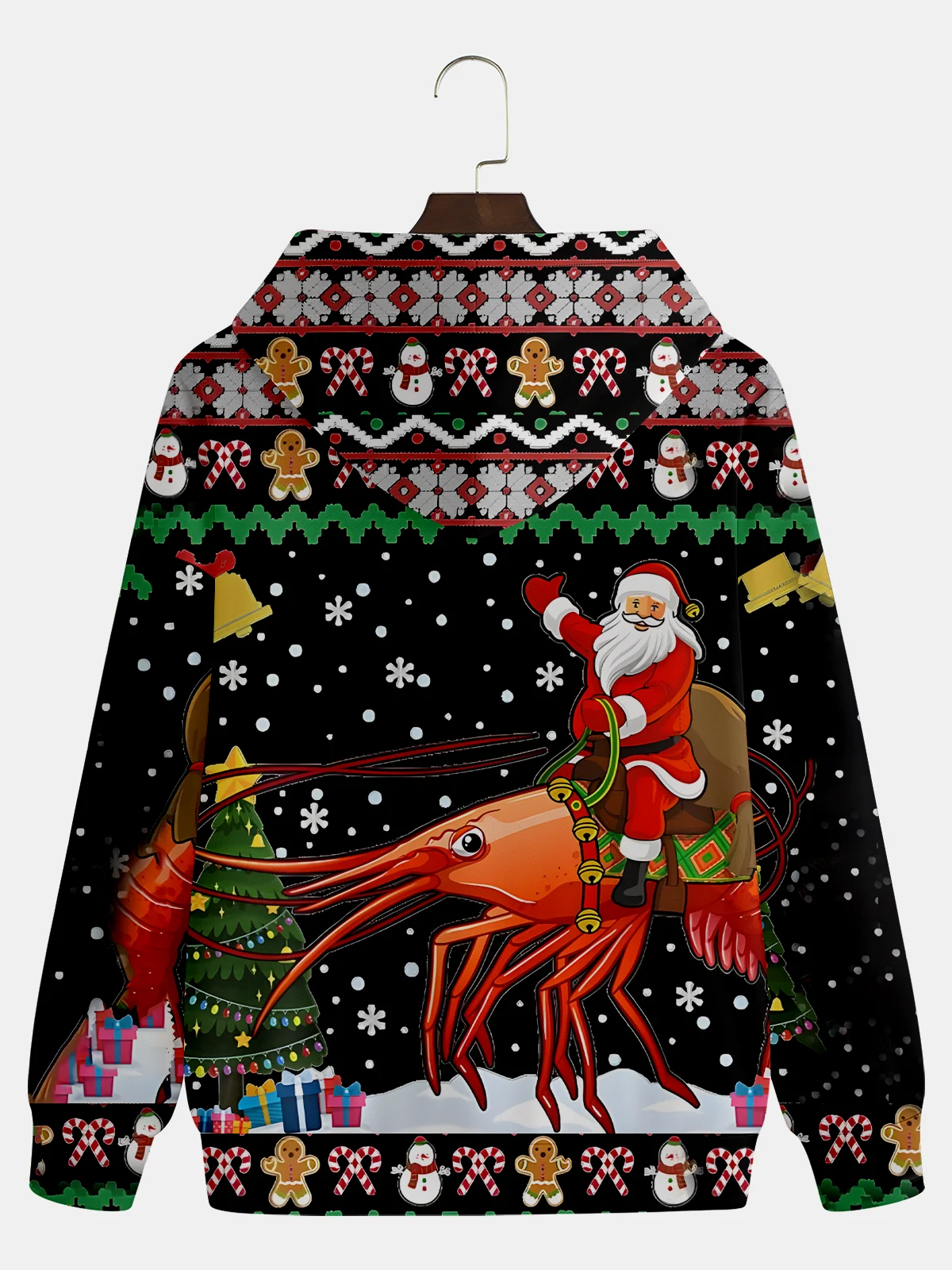 Christmas Santa Claus Riding a Lobster Hoodie Sweatshirt