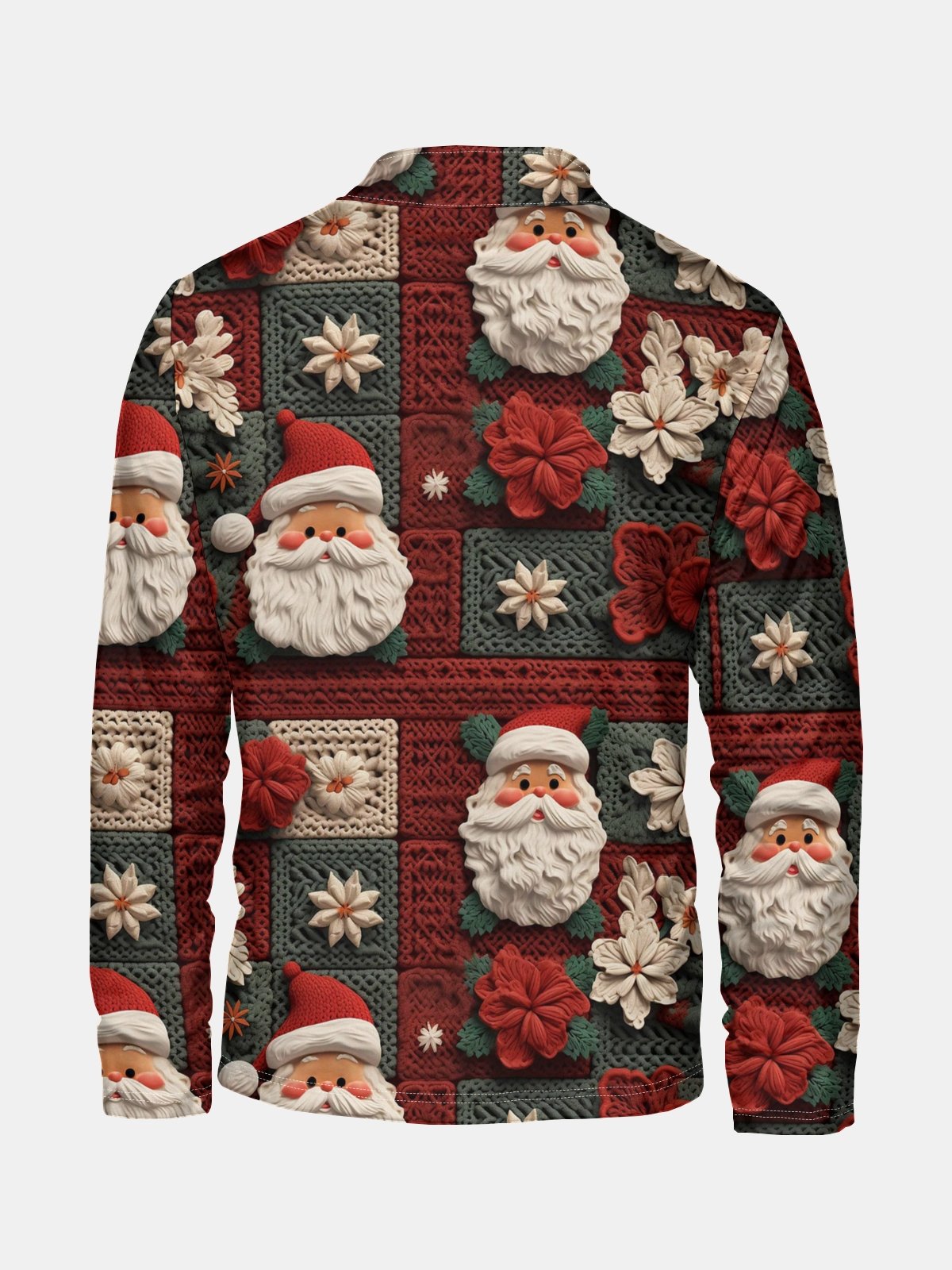 Christmas Santa Claus Flower Embossed Texture Half-zip Pullover Ugly Sweatshirt