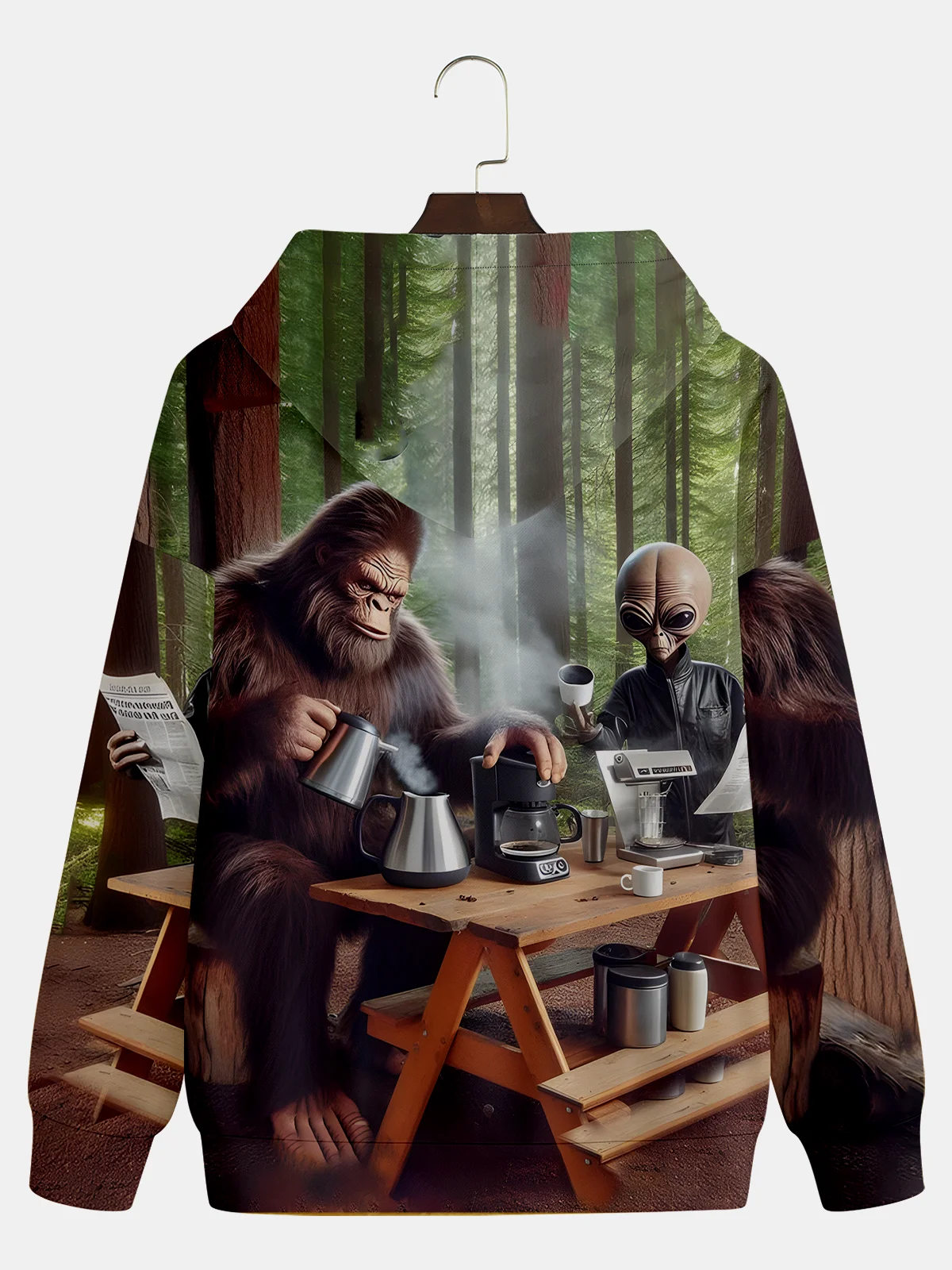 Bigfoot and Alien Morning Coffee Hoodie Sweatshirt